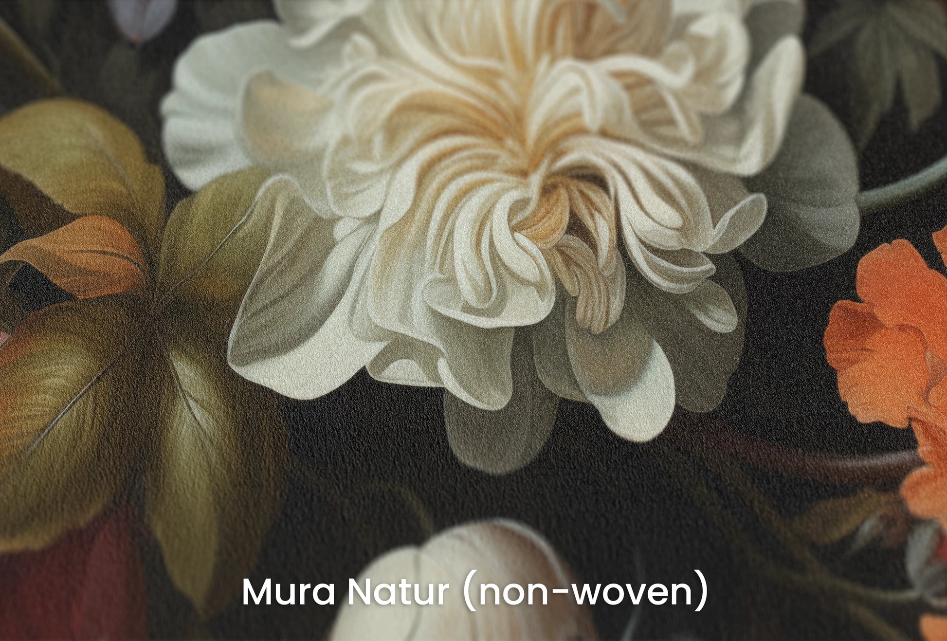 Zbliżenie na artystyczną fototapetę o nazwie Nocturnal Flora na podłożu Mura Natur (non-woven) - naturalne i ekologiczne podłoże.