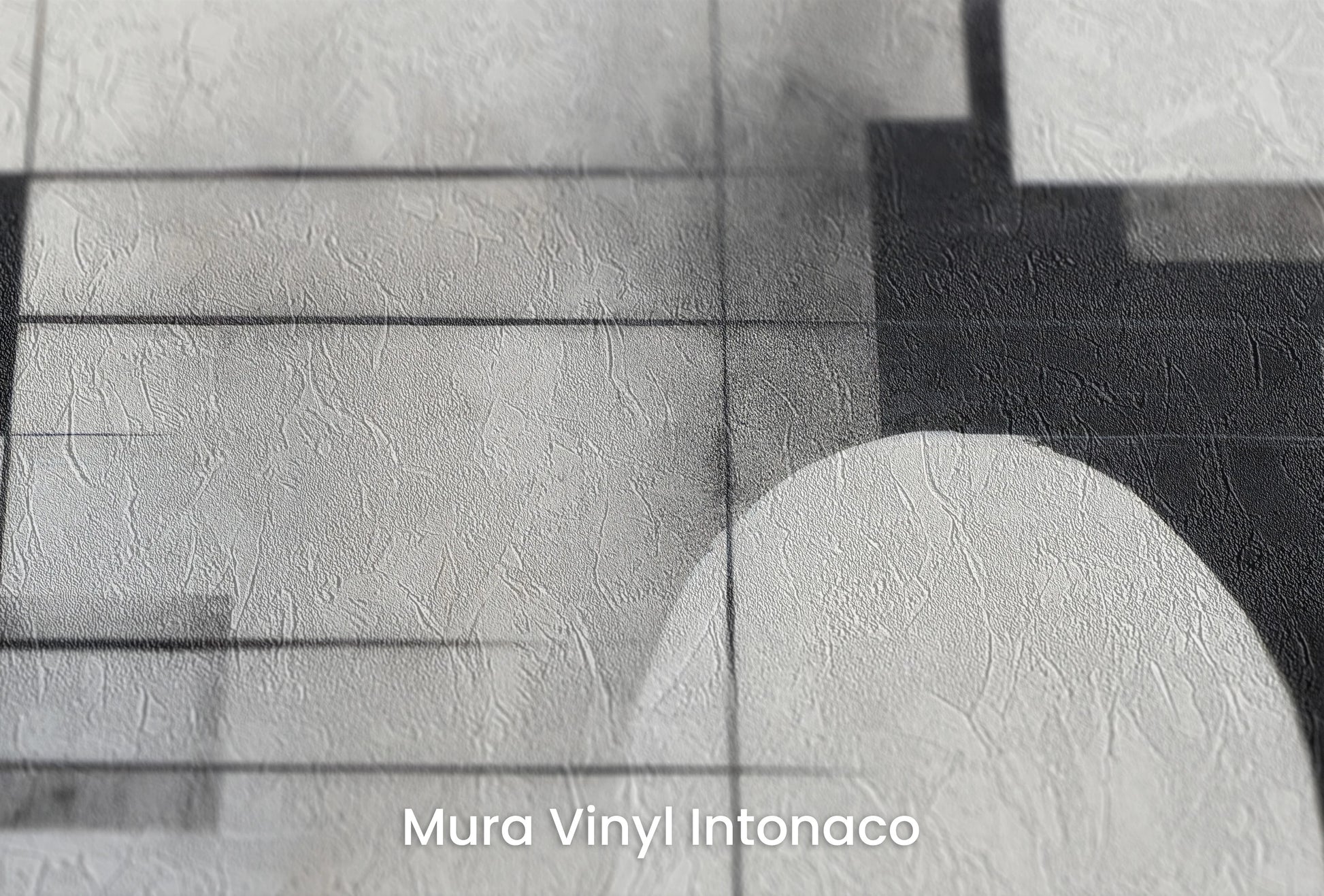 Zbliżenie na artystyczną fototapetę o nazwie Monochromatic Intersect na podłożu Mura Vinyl Intonaco - struktura tartego tynku.