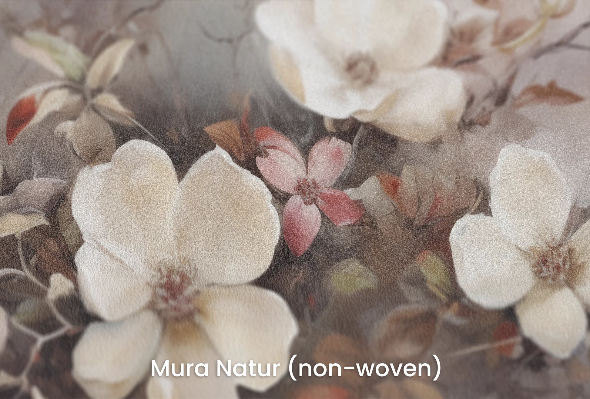 Zbliżenie na artystyczną fototapetę o nazwie Whispering Cherry na podłożu Mura Natur (non-woven) - naturalne i ekologiczne podłoże.
