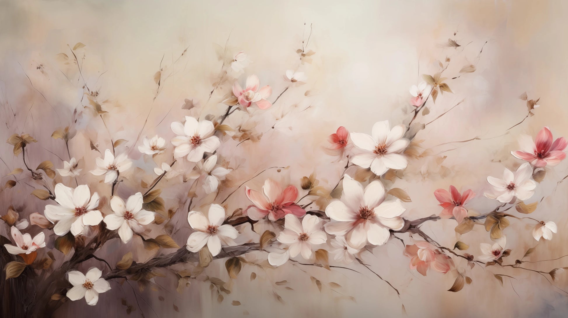 Prezentacja całego wzoru fototapety o nazwie Misty Blossom