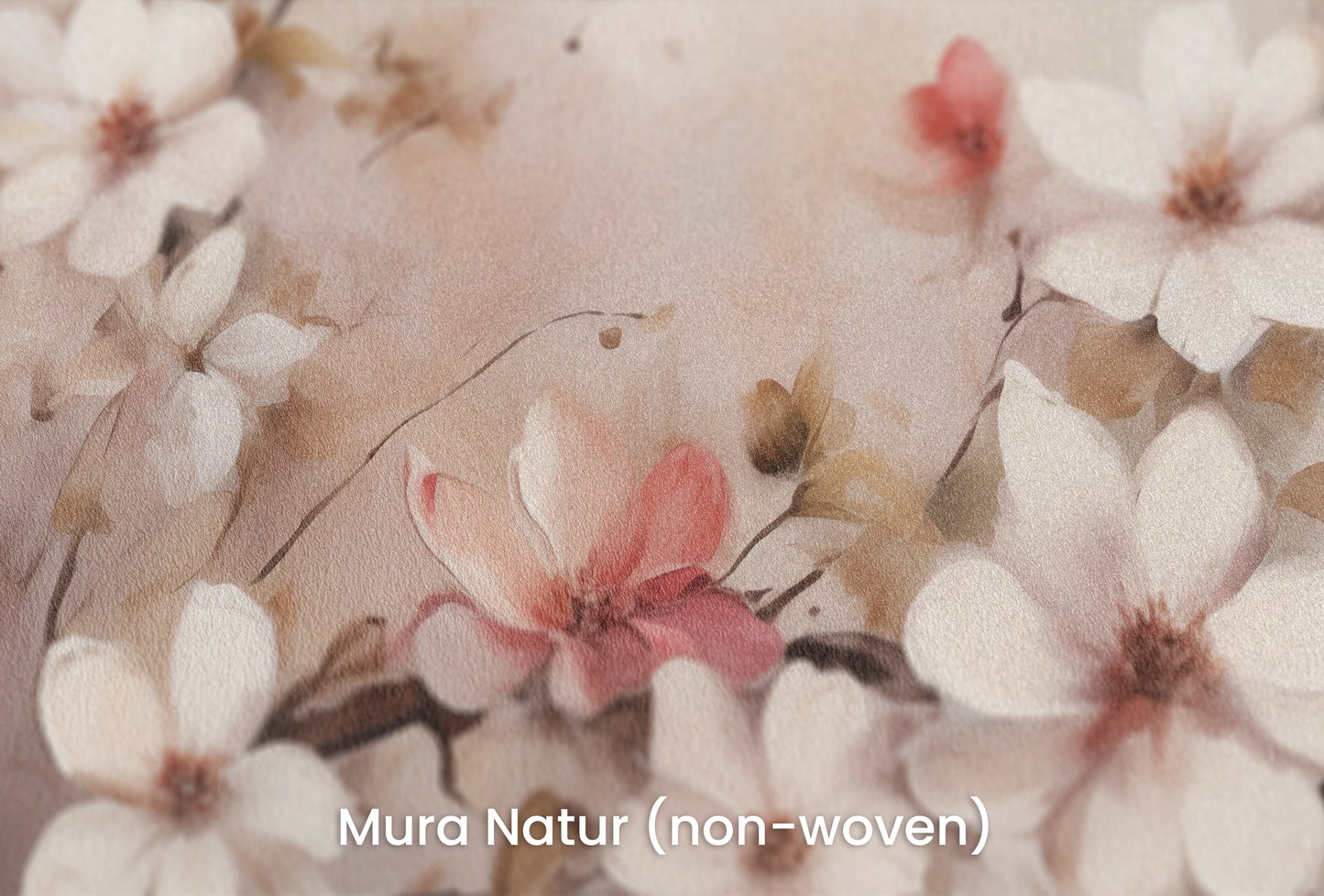 Zbliżenie na artystyczną fototapetę o nazwie Misty Blossom na podłożu Mura Natur (non-woven) - naturalne i ekologiczne podłoże.