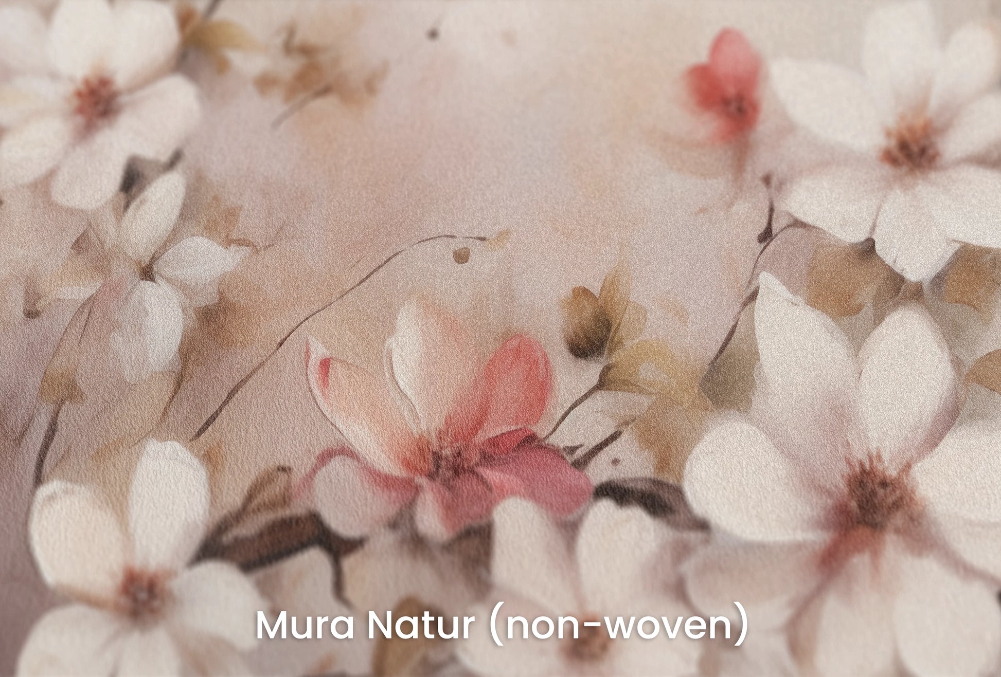 Zbliżenie na artystyczną fototapetę o nazwie Misty Blossom na podłożu Mura Natur (non-woven) - naturalne i ekologiczne podłoże.
