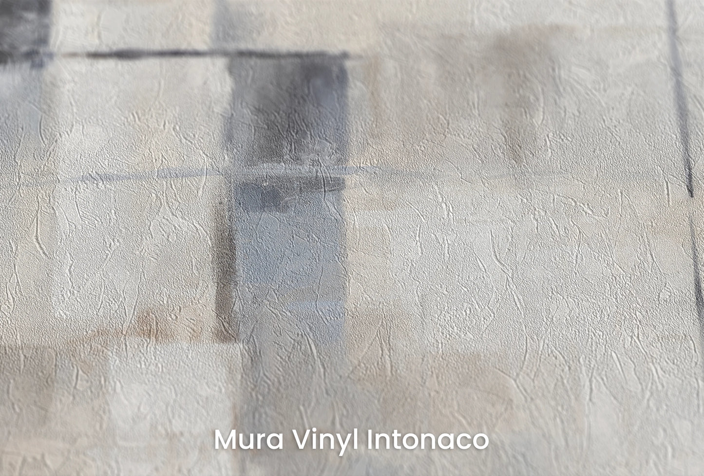 Zbliżenie na artystyczną fototapetę o nazwie Serenity in Squares na podłożu Mura Vinyl Intonaco - struktura tartego tynku.