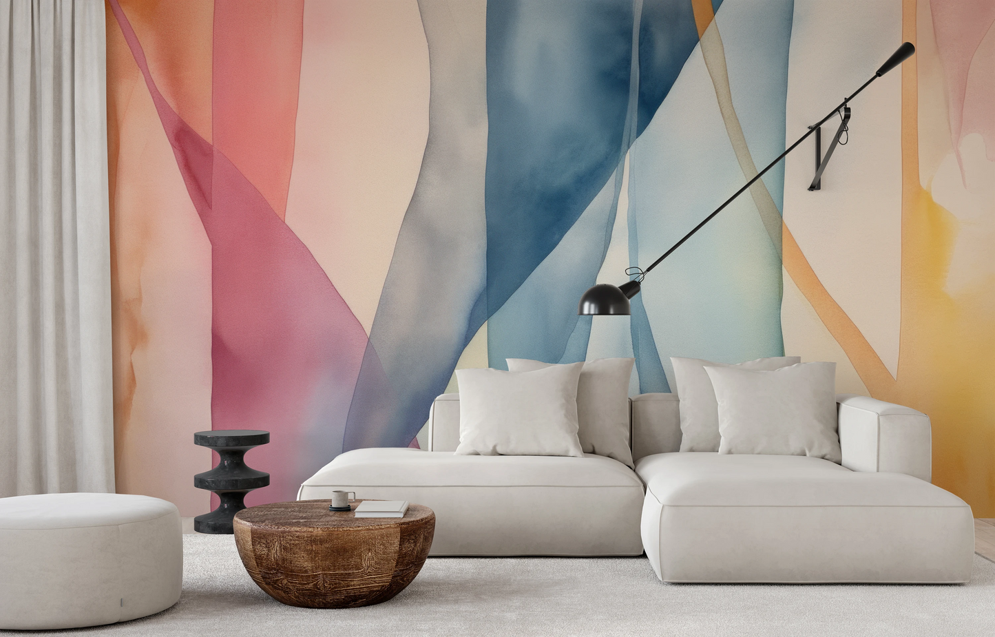 Wzór fototapety artystycznej o nazwie Pastel Dreamscape pokazanej w aranżacji wnętrza.