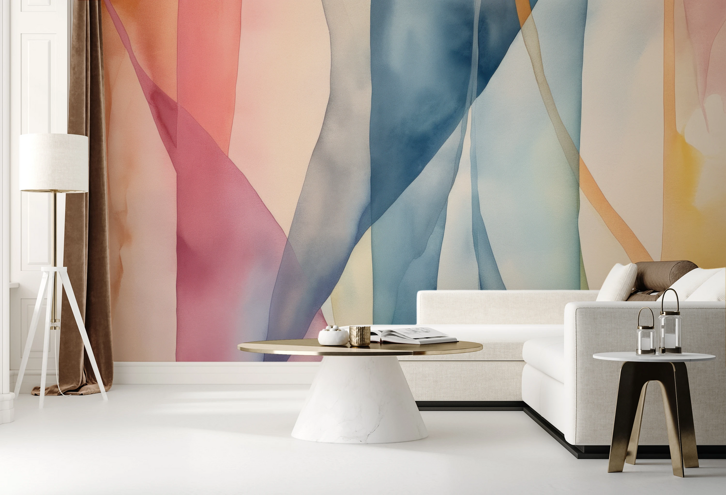 Wzór fototapety malowanej o nazwie Pastel Dreamscape pokazanej w aranżacji wnętrza.