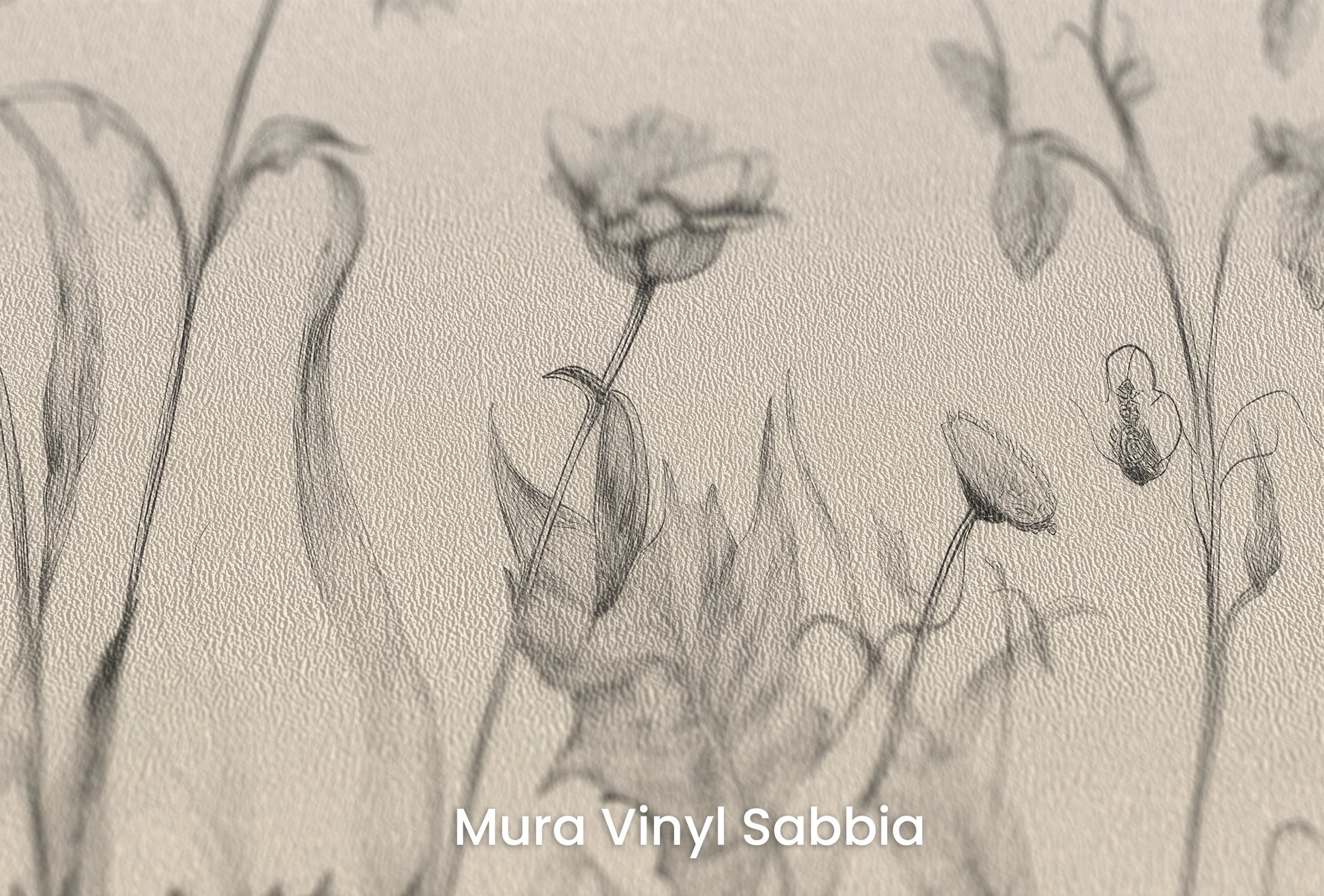 Zbliżenie na artystyczną fototapetę o nazwie Floral Harmony #2 na podłożu Mura Vinyl Sabbia struktura grubego ziarna piasku.