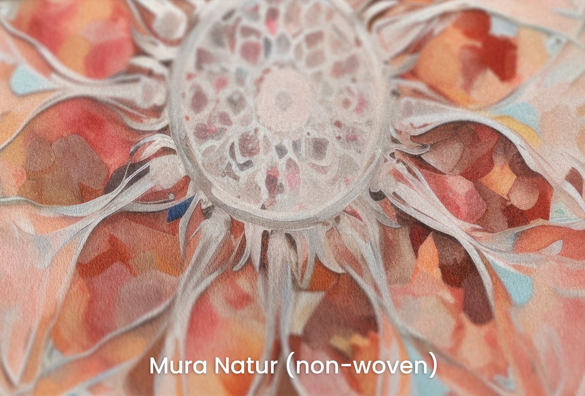 Zbliżenie na artystyczną fototapetę o nazwie Crystal Mandala na podłożu Mura Natur (non-woven) - naturalne i ekologiczne podłoże.