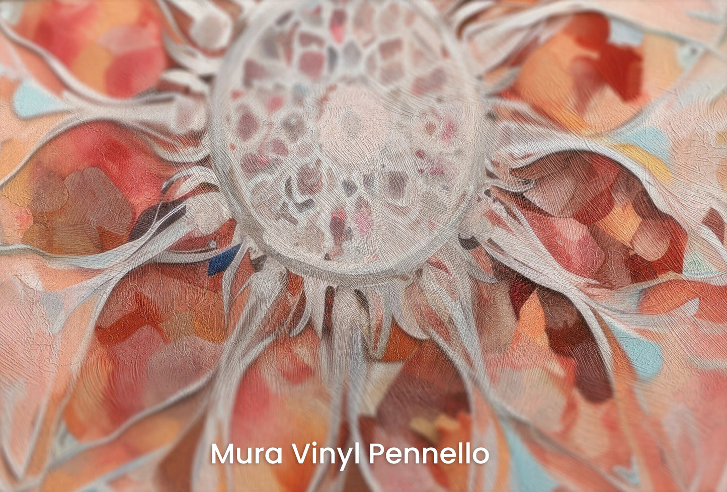 Zbliżenie na artystyczną fototapetę o nazwie Crystal Mandala na podłożu Mura Vinyl Pennello - faktura pociągnięć pędzla malarskiego.