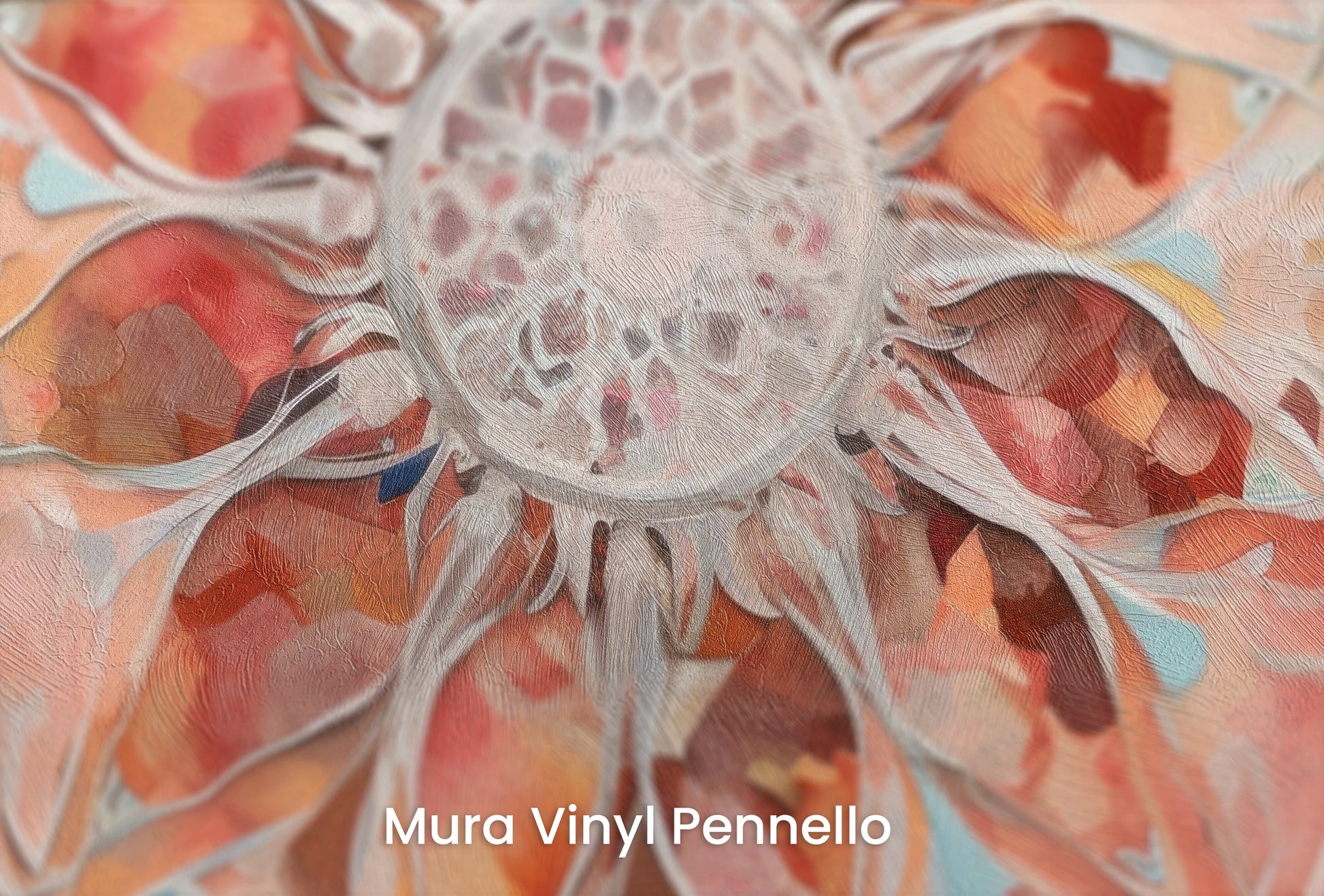 Zbliżenie na artystyczną fototapetę o nazwie Crystal Mandala na podłożu Mura Vinyl Pennello - faktura pociągnięć pędzla malarskiego.
