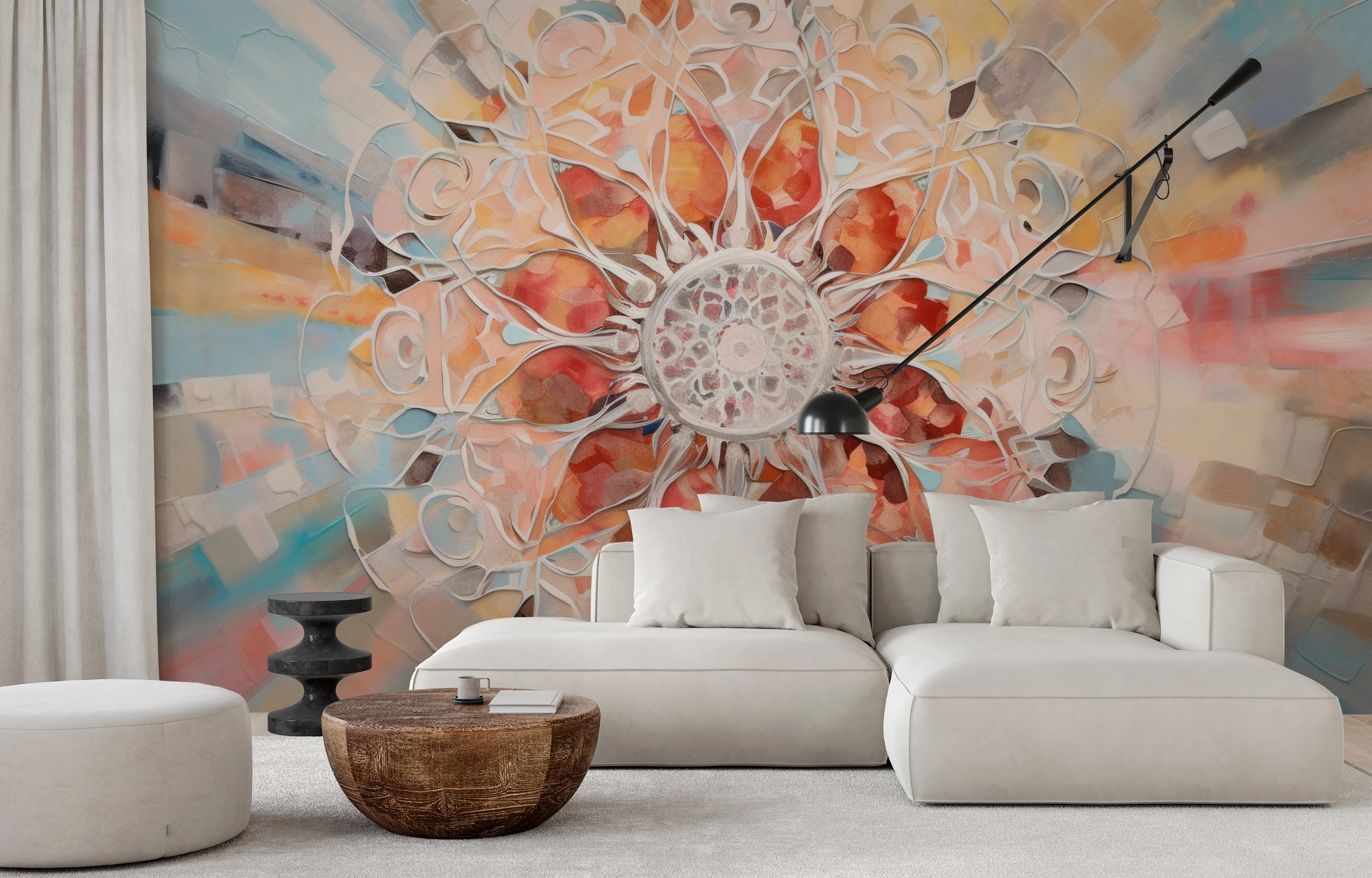 Fototapeta malowana o nazwie Crystal Mandala pokazana w aranżacji wnętrza.