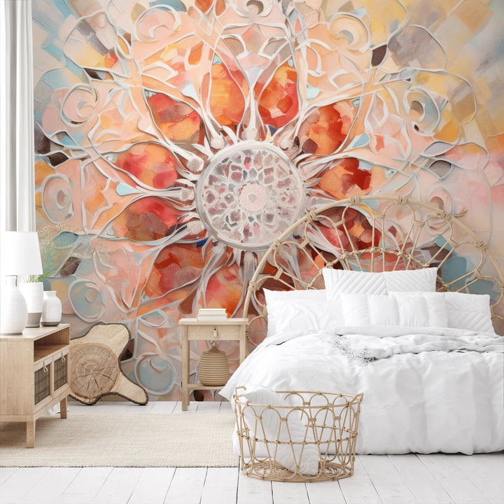 Wzór fototapety artystycznej o nazwie Crystal Mandala pokazanej w aranżacji wnętrza.