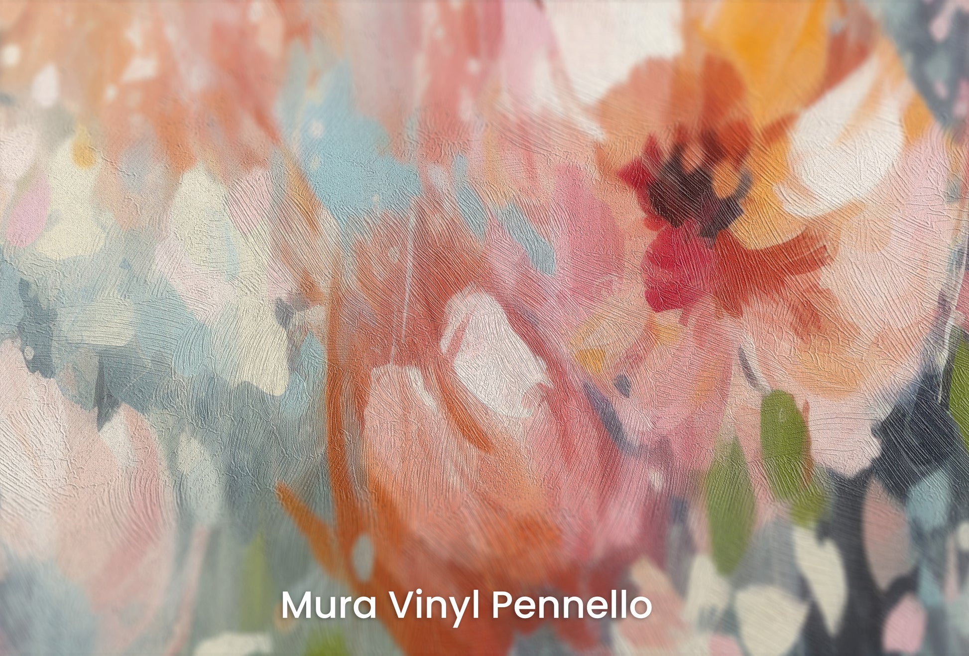 Zbliżenie na artystyczną fototapetę o nazwie Soft Petal Whispers na podłożu Mura Vinyl Pennello - faktura pociągnięć pędzla malarskiego.