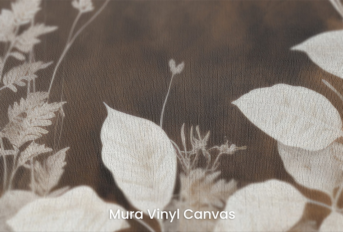 Zbliżenie na artystyczną fototapetę o nazwie Whispering Leaves #4 na podłożu Mura Vinyl Canvas - faktura naturalnego płótna.