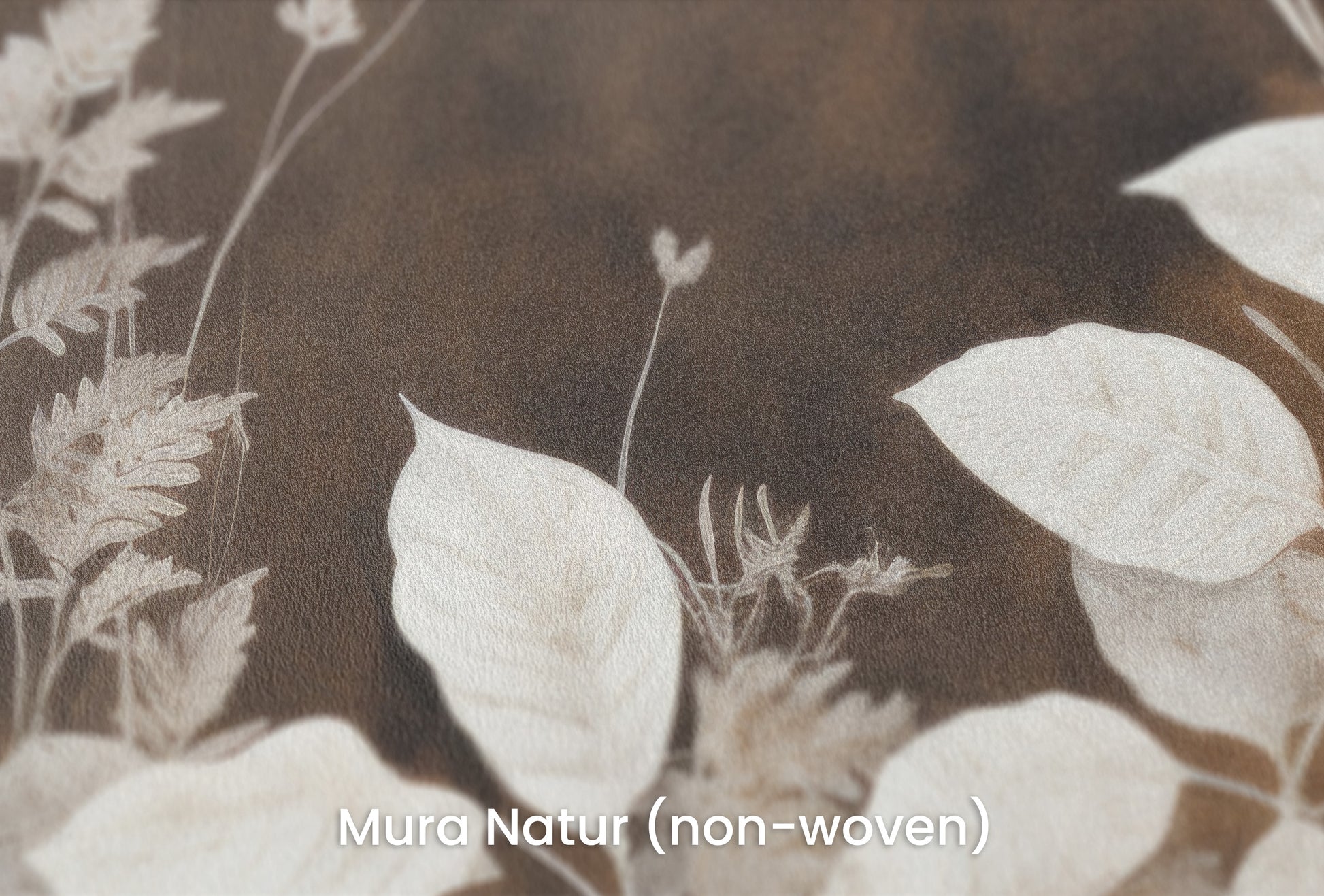 Zbliżenie na artystyczną fototapetę o nazwie Whispering Leaves #4 na podłożu Mura Natur (non-woven) - naturalne i ekologiczne podłoże.