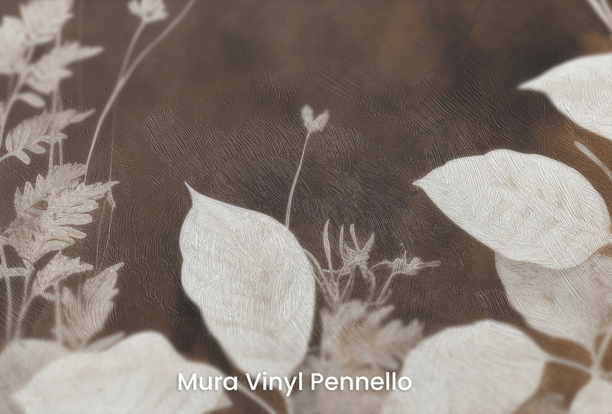 Zbliżenie na artystyczną fototapetę o nazwie Whispering Leaves #4 na podłożu Mura Vinyl Pennello - faktura pociągnięć pędzla malarskiego.