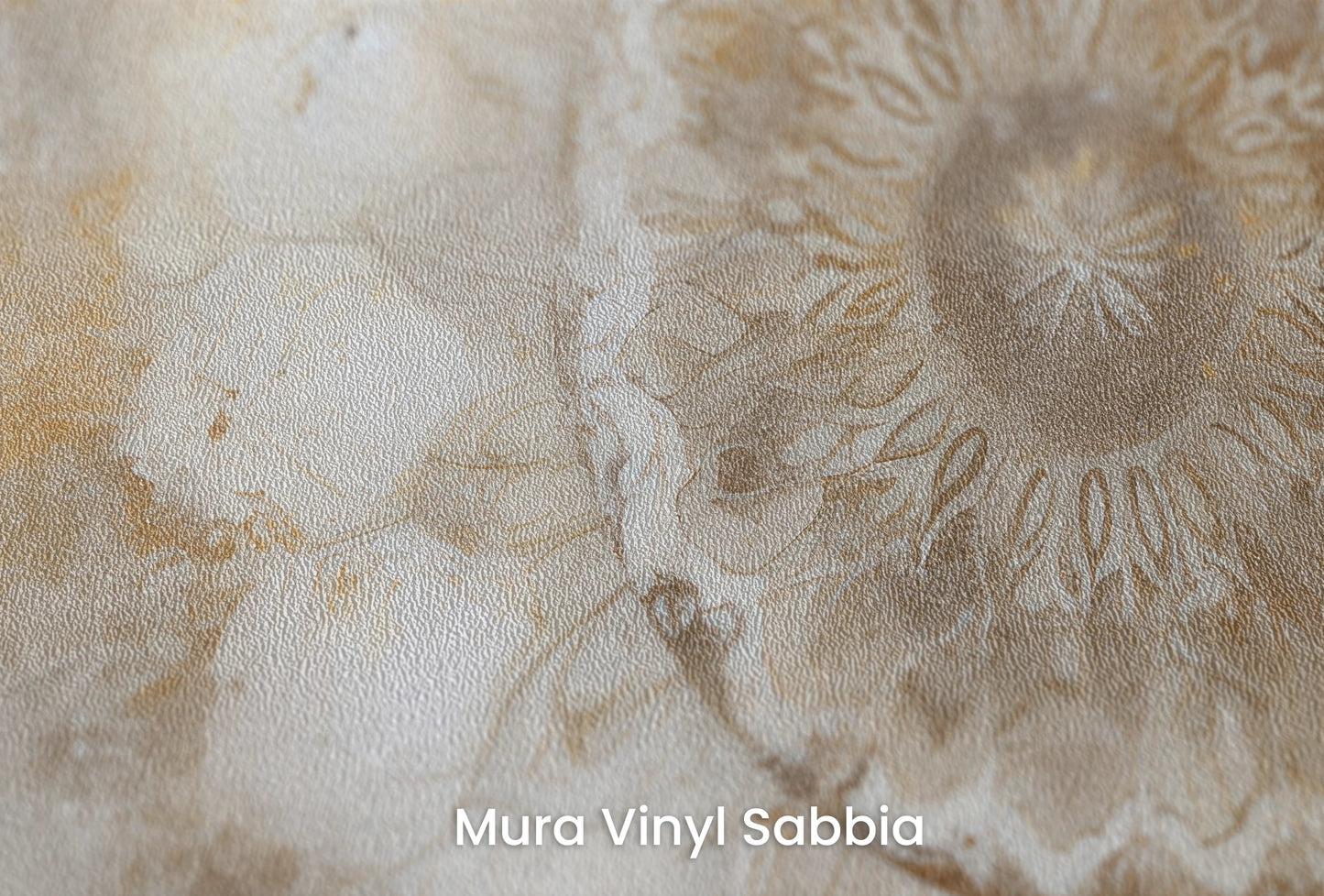 Zbliżenie na artystyczną fototapetę o nazwie Crystal Lotus na podłożu Mura Vinyl Sabbia struktura grubego ziarna piasku.