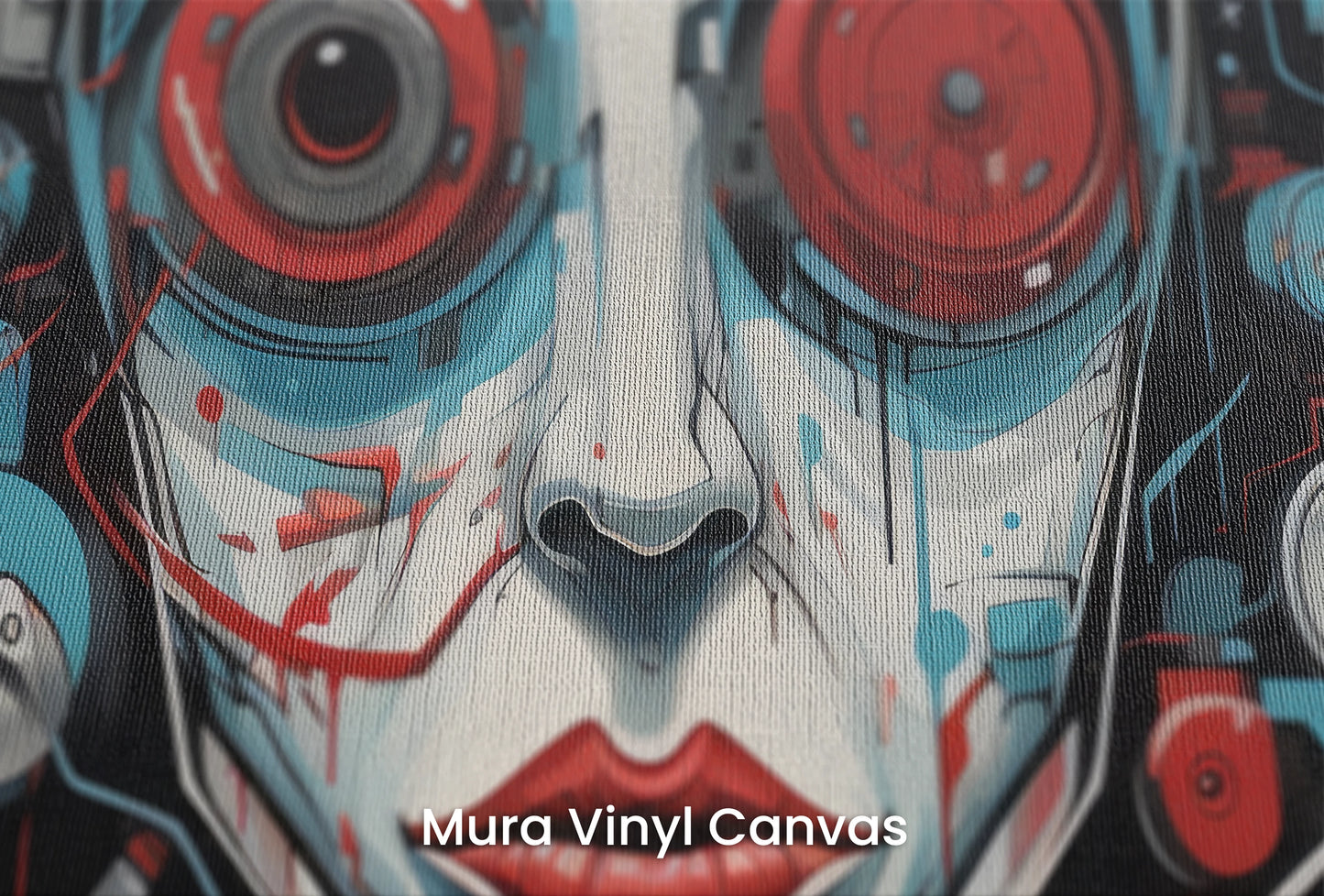 Zbliżenie na artystyczną fototapetę o nazwie Cybernetic Vision na podłożu Mura Vinyl Canvas - faktura naturalnego płótna.