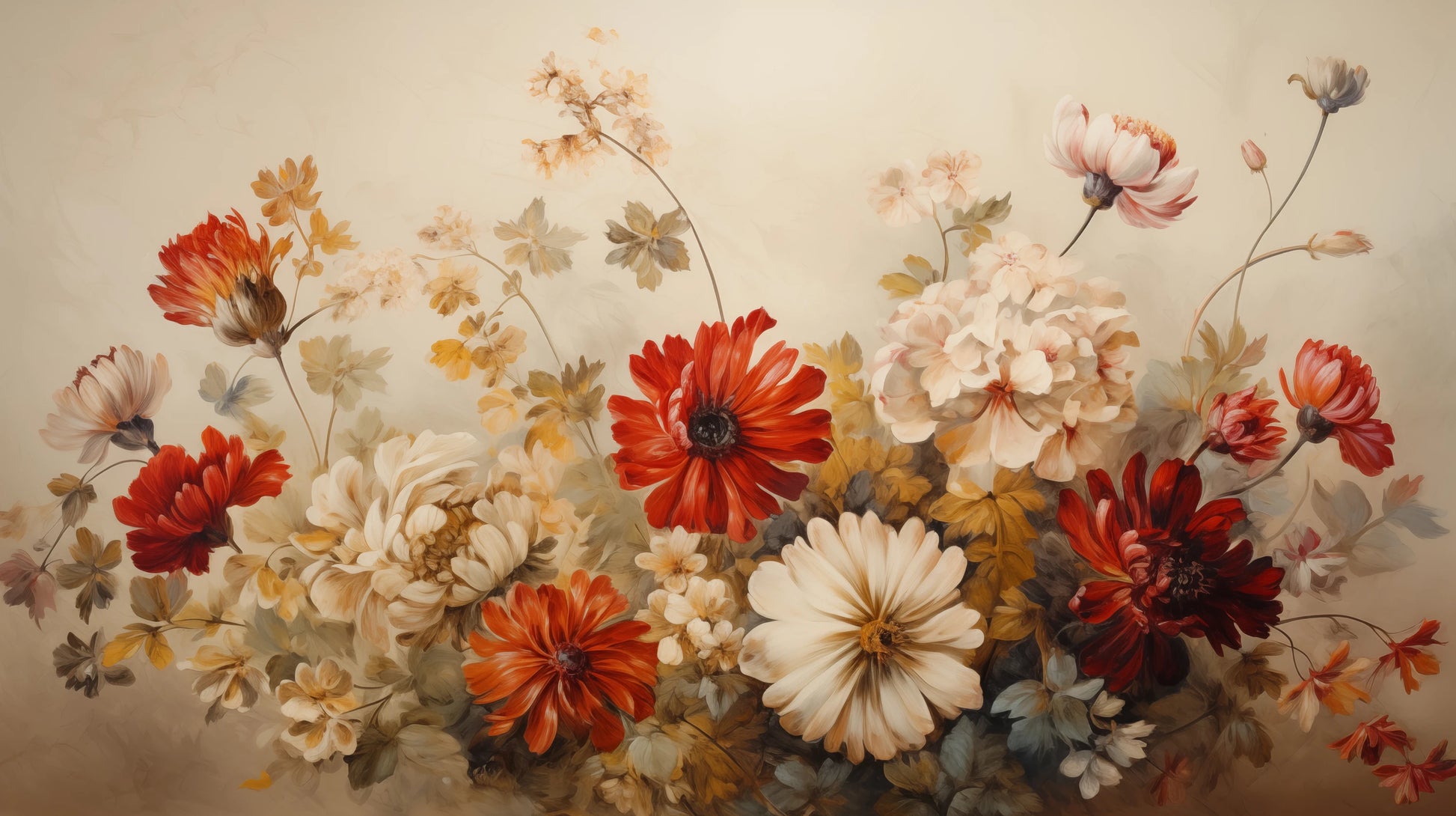 Prezentacja całego wzoru fototapety o nazwie Autumnal Floral Dance