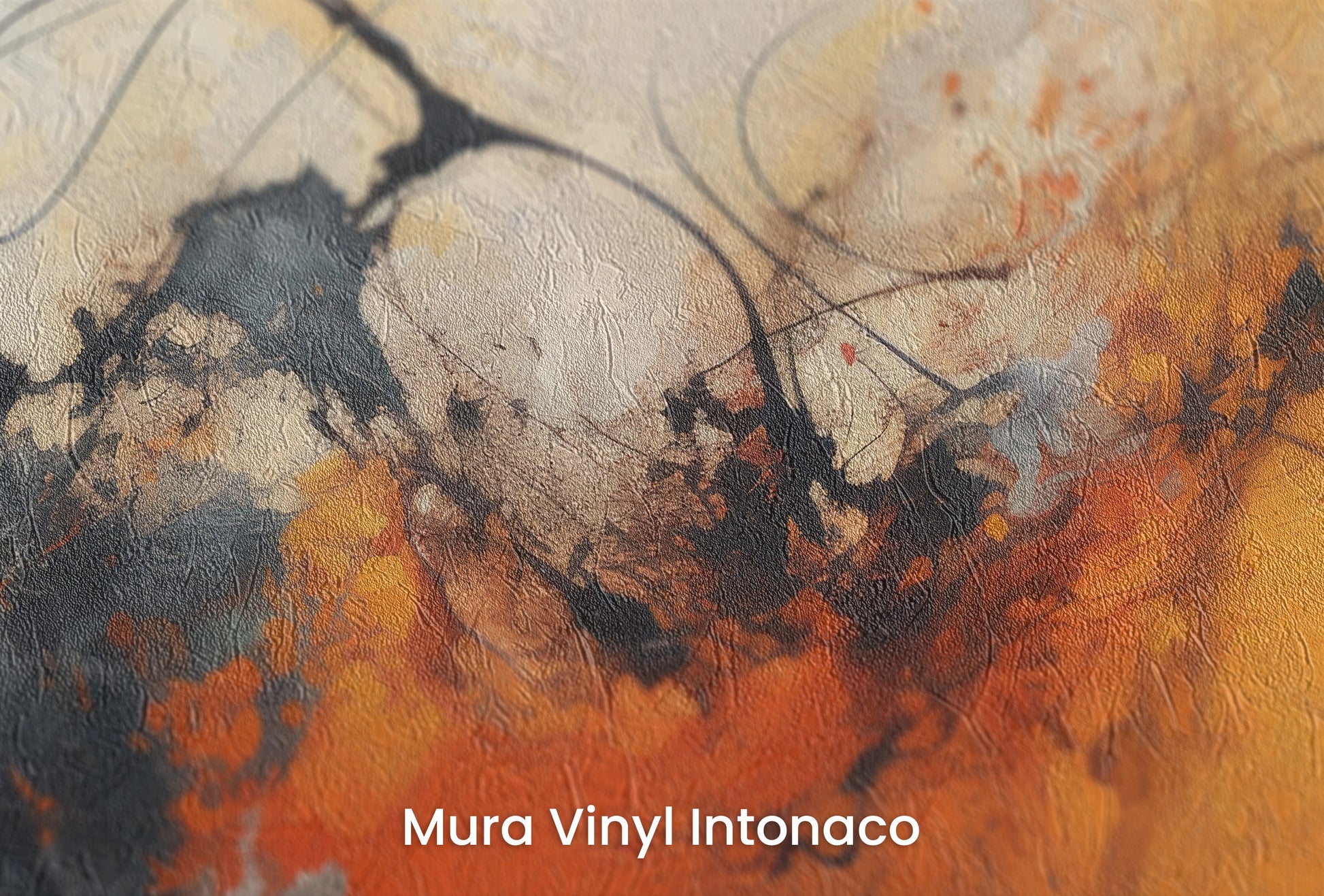 Zbliżenie na artystyczną fototapetę o nazwie Geometric Whisper na podłożu Mura Vinyl Intonaco - struktura tartego tynku.