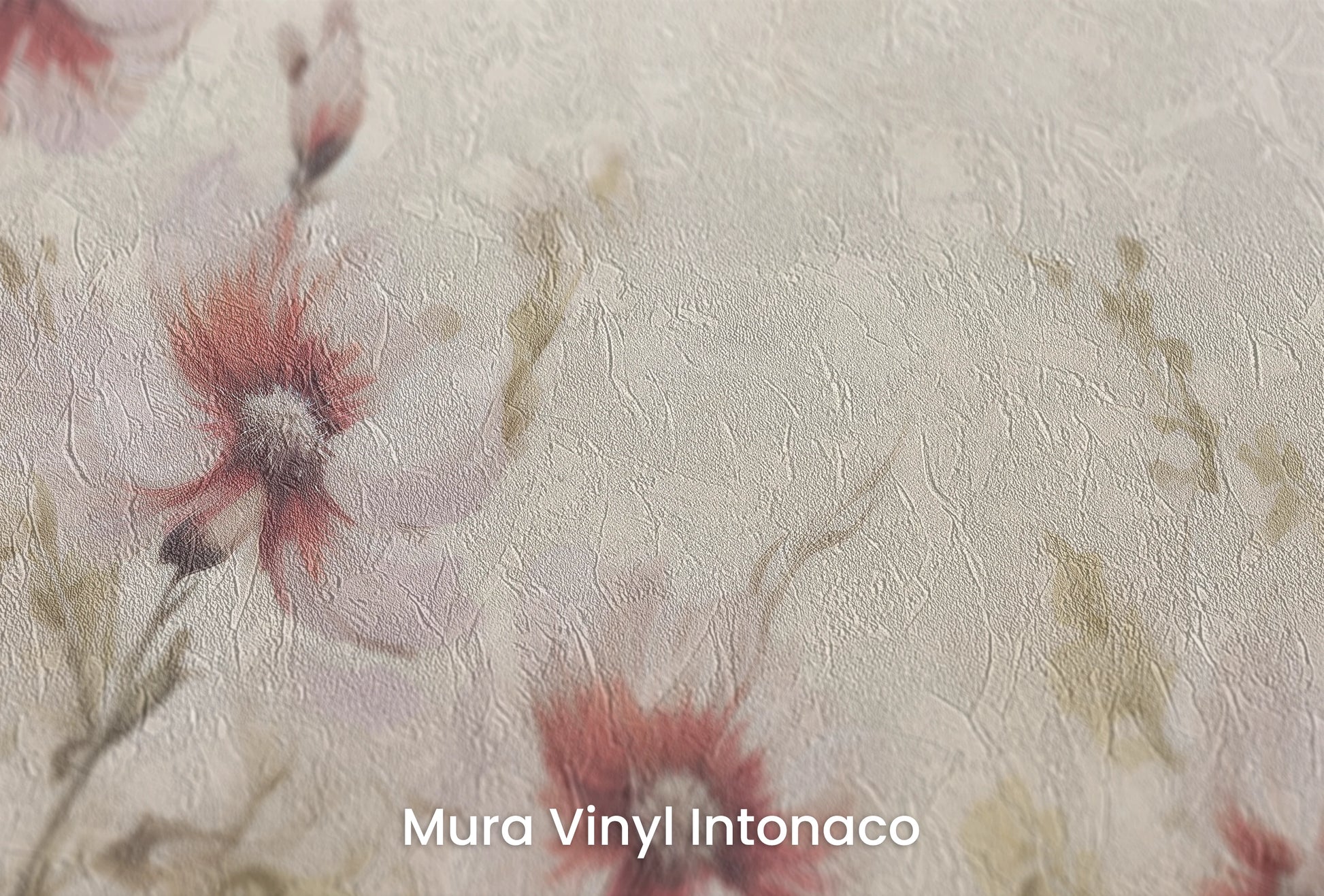 Zbliżenie na artystyczną fototapetę o nazwie Soft Thistle Charm na podłożu Mura Vinyl Intonaco - struktura tartego tynku.