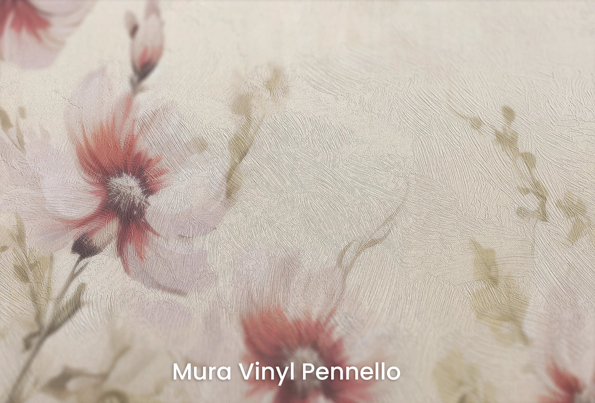 Zbliżenie na artystyczną fototapetę o nazwie Soft Thistle Charm na podłożu Mura Vinyl Pennello - faktura pociągnięć pędzla malarskiego.