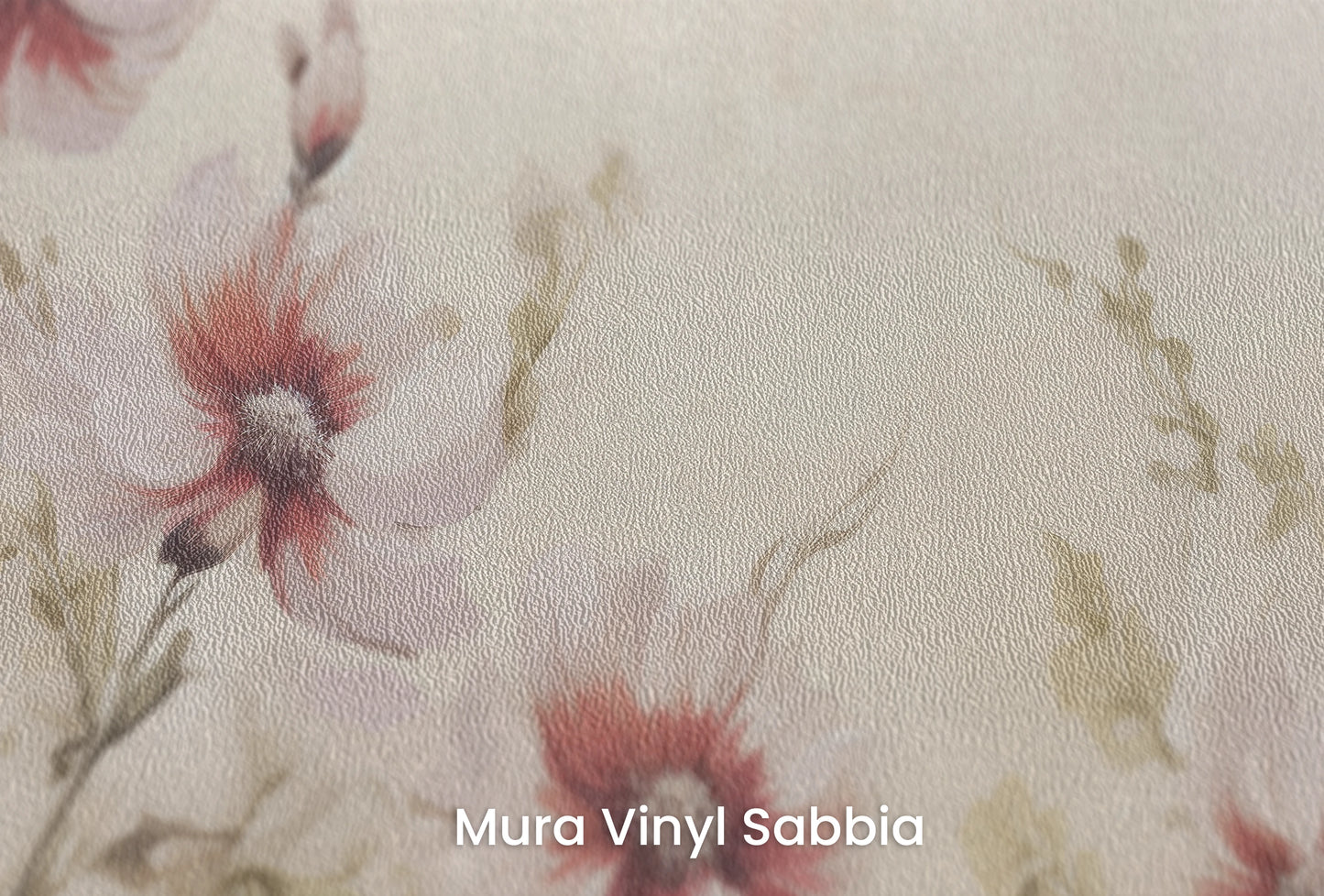 Zbliżenie na artystyczną fototapetę o nazwie Soft Thistle Charm na podłożu Mura Vinyl Sabbia struktura grubego ziarna piasku.