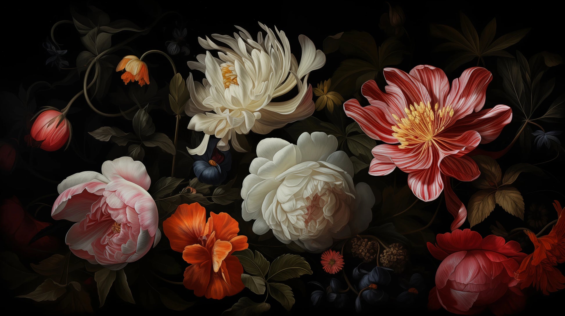 Prezentacja całego wzoru fototapety o nazwie Dutch Floral Masterpiece