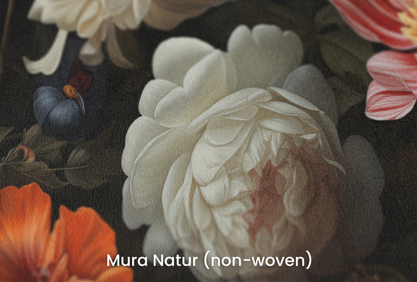 Zbliżenie na artystyczną fototapetę o nazwie Dutch Floral Masterpiece na podłożu Mura Natur (non-woven) - naturalne i ekologiczne podłoże.