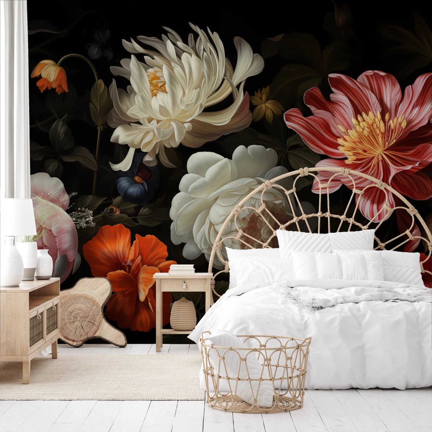 Wzór fototapety o nazwie Dutch Floral Masterpiece pokazanej w kontekście pomieszczenia.
