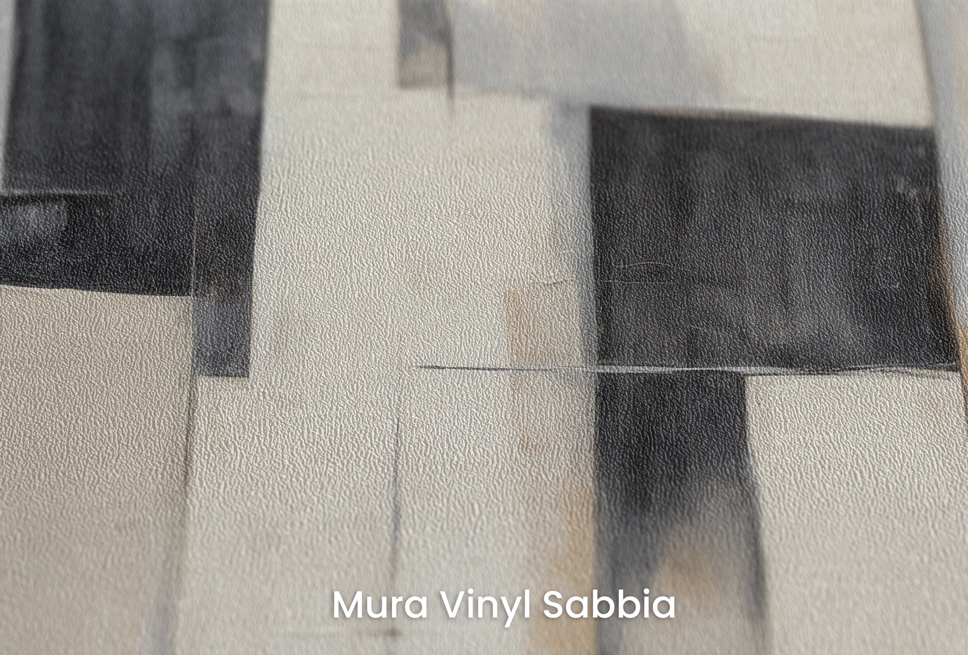 Zbliżenie na artystyczną fototapetę o nazwie Contemporary Patchwork na podłożu Mura Vinyl Sabbia struktura grubego ziarna piasku.