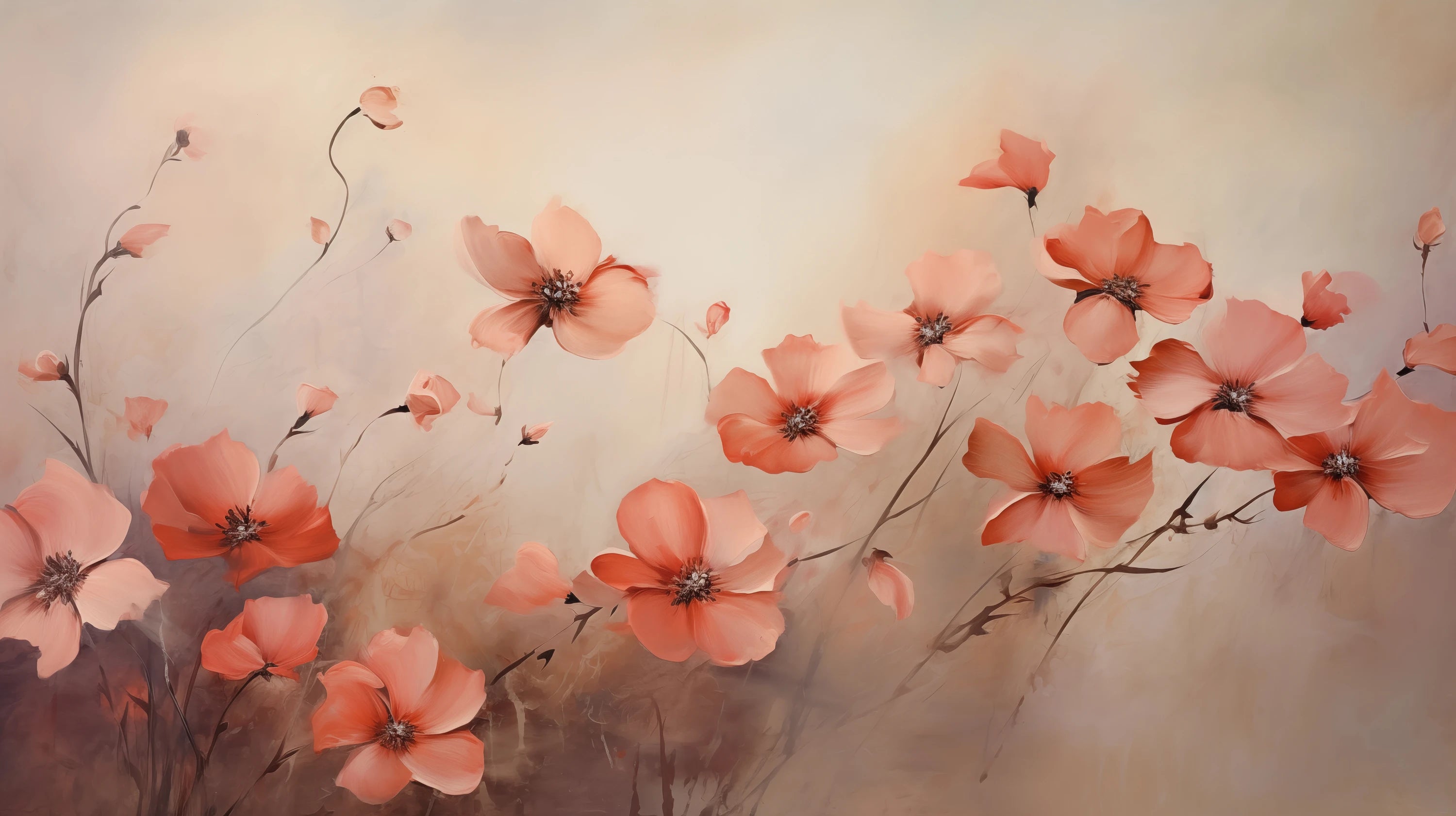 Pattern preview: Prezentacja całego wzoru fototapety o nazwie Dawn Poppy Field