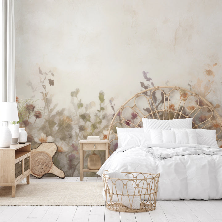 Fototapeta malowana o nazwie Whimsical Wildflowers pokazana w aranżacji wnętrza.