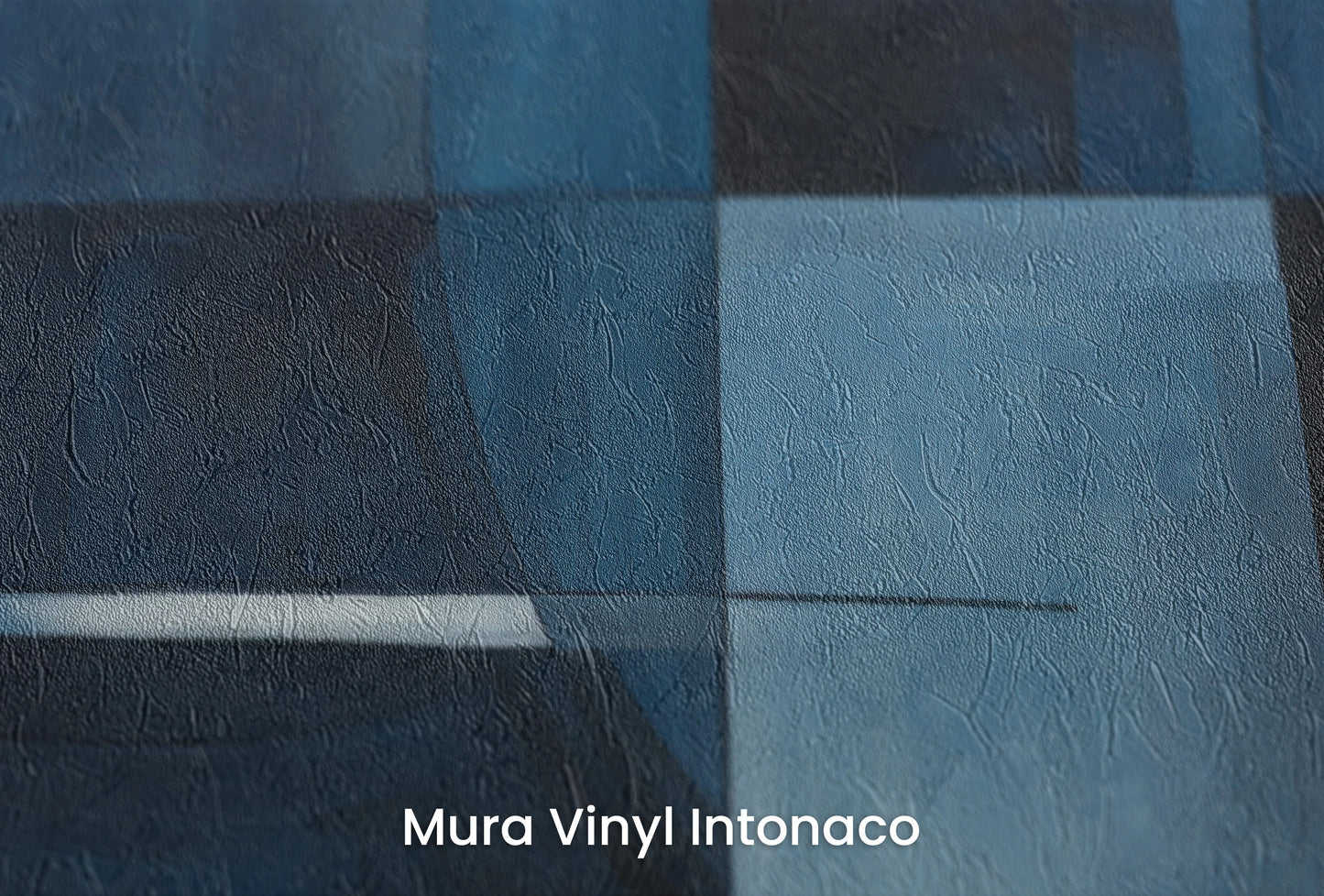Zbliżenie na artystyczną fototapetę o nazwie Blue Orbital na podłożu Mura Vinyl Intonaco - struktura tartego tynku.