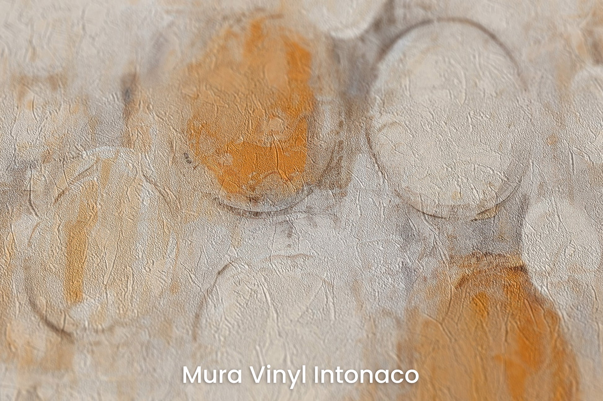 Zbliżenie na artystyczną fototapetę o nazwie AMBER AND IVORY SPHERICAL HARMONY na podłożu Mura Vinyl Intonaco - struktura tartego tynku.