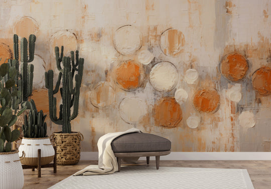 Wzór fototapety artystycznej o nazwie AMBER AND IVORY SPHERICAL HARMONY pokazanej w aranżacji wnętrza.