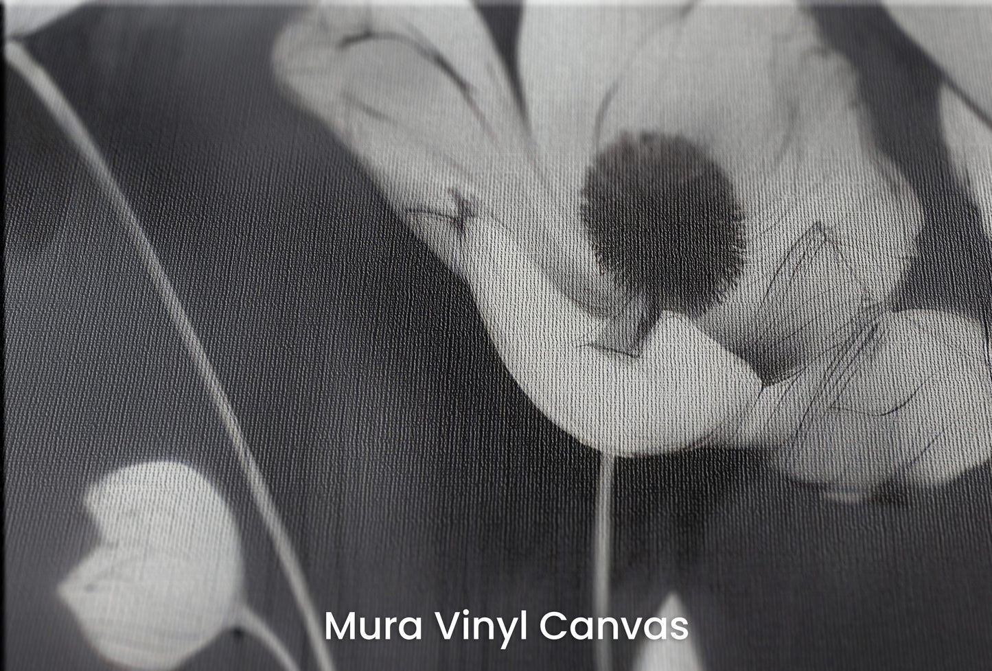 Zbliżenie na artystyczną fototapetę o nazwie SHADOWED FLORA na podłożu Mura Vinyl Canvas - faktura naturalnego płótna.