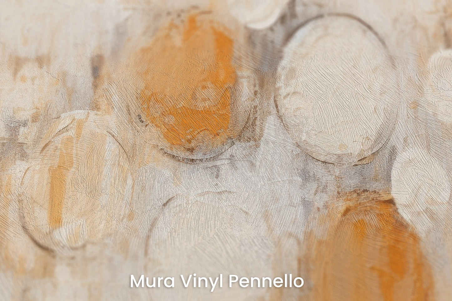 Zbliżenie na artystyczną fototapetę o nazwie AMBER AND IVORY SPHERICAL HARMONY na podłożu Mura Vinyl Pennello - faktura pociągnięć pędzla malarskiego.