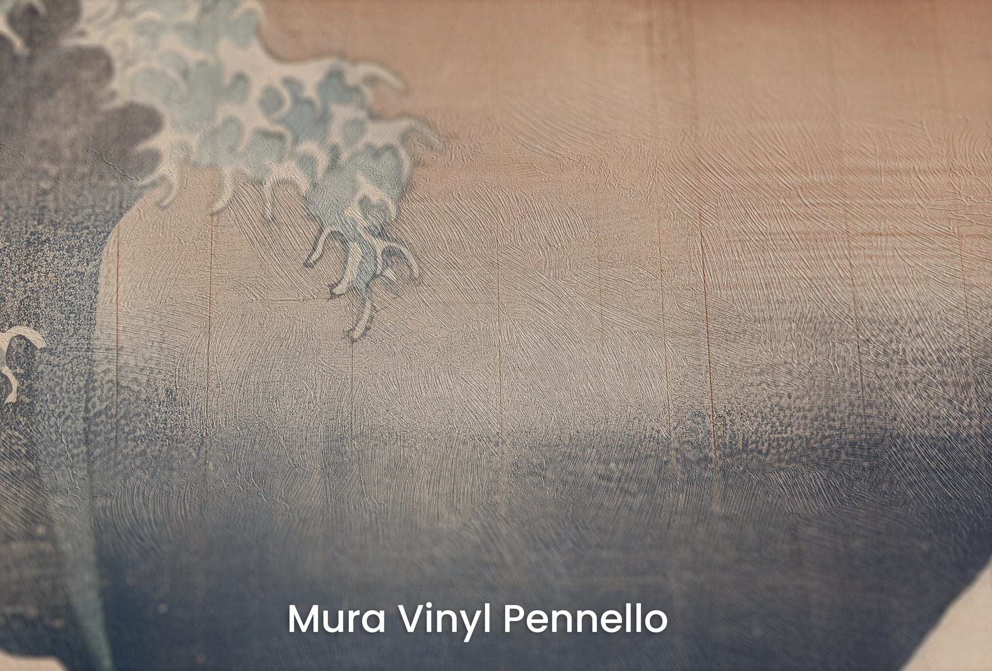 Zbliżenie na artystyczną fototapetę o nazwie Red Sun Tsunami na podłożu Mura Vinyl Pennello - faktura pociągnięć pędzla malarskiego.