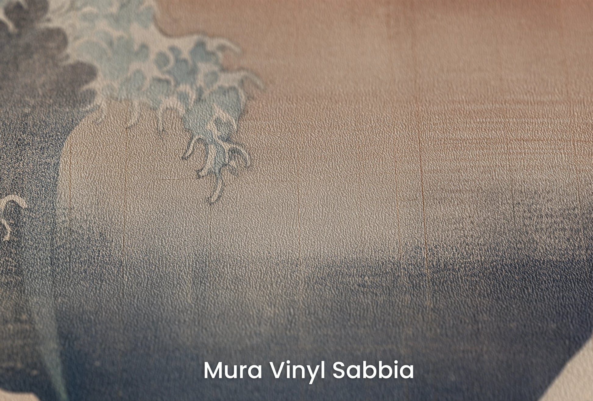 Zbliżenie na artystyczną fototapetę o nazwie Red Sun Tsunami na podłożu Mura Vinyl Sabbia struktura grubego ziarna piasku.