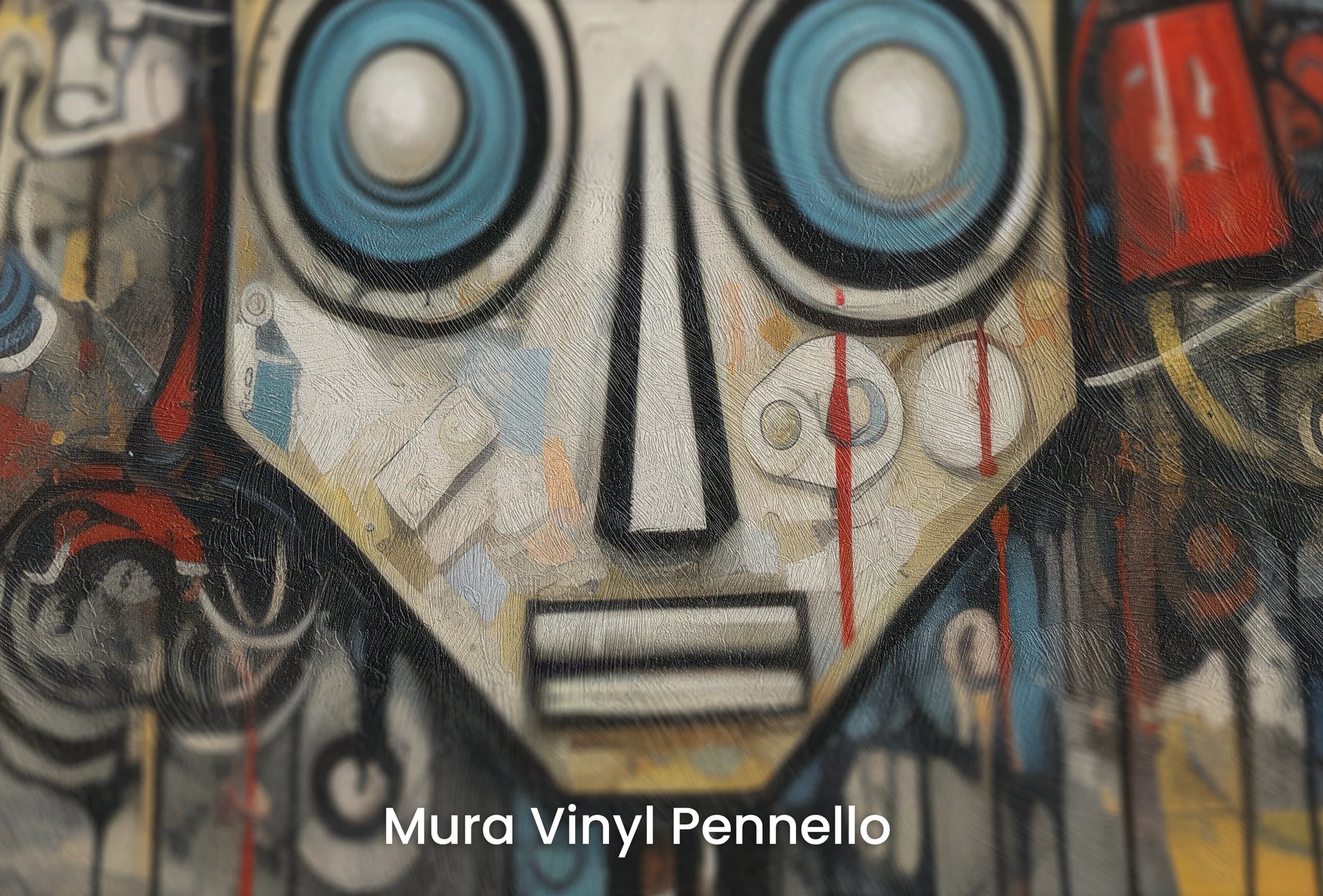 Zbliżenie na artystyczną fototapetę o nazwie Industrial Robot na podłożu Mura Vinyl Pennello - faktura pociągnięć pędzla malarskiego.