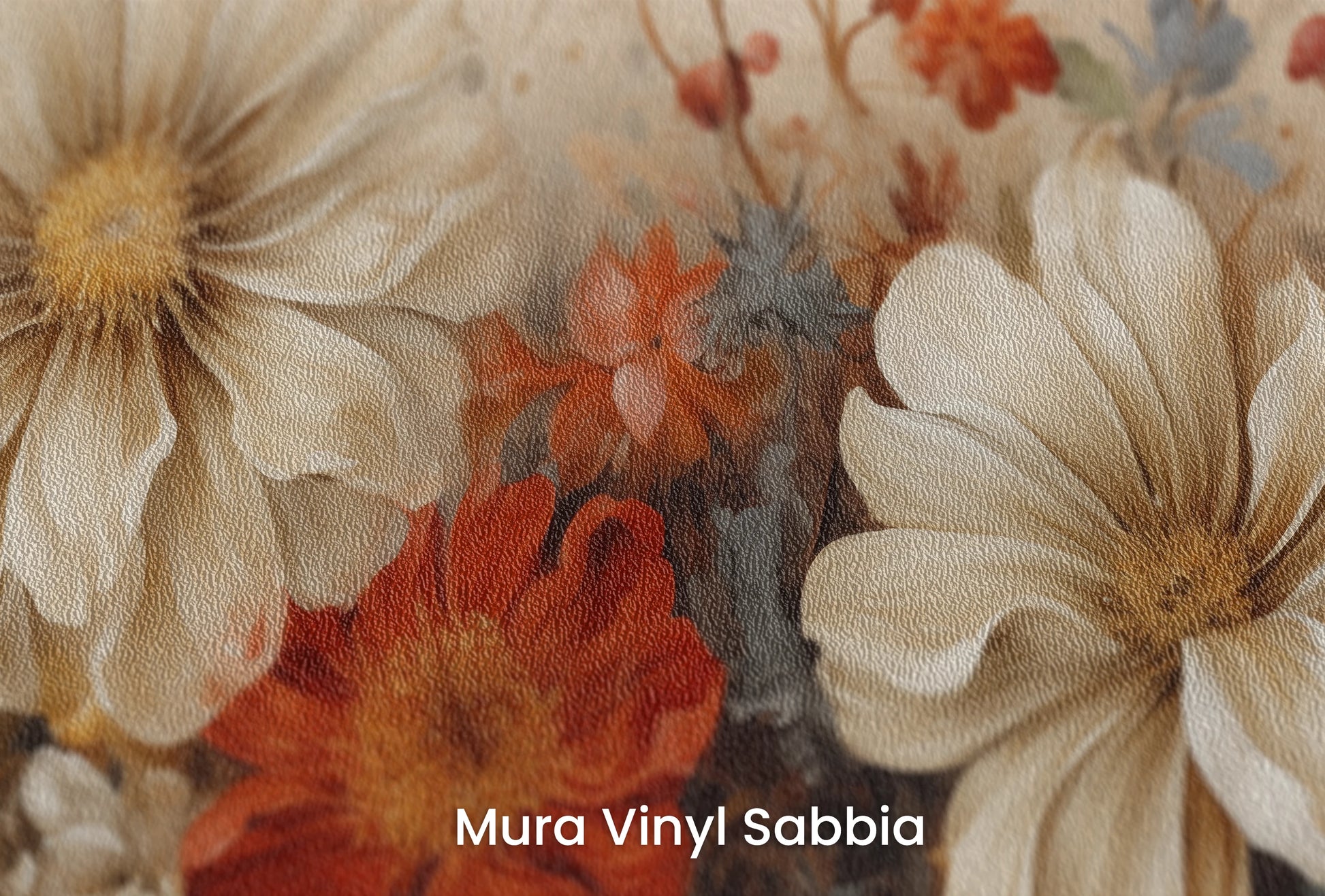 Zbliżenie na artystyczną fototapetę o nazwie Autumn Whisper #2 na podłożu Mura Vinyl Sabbia struktura grubego ziarna piasku.