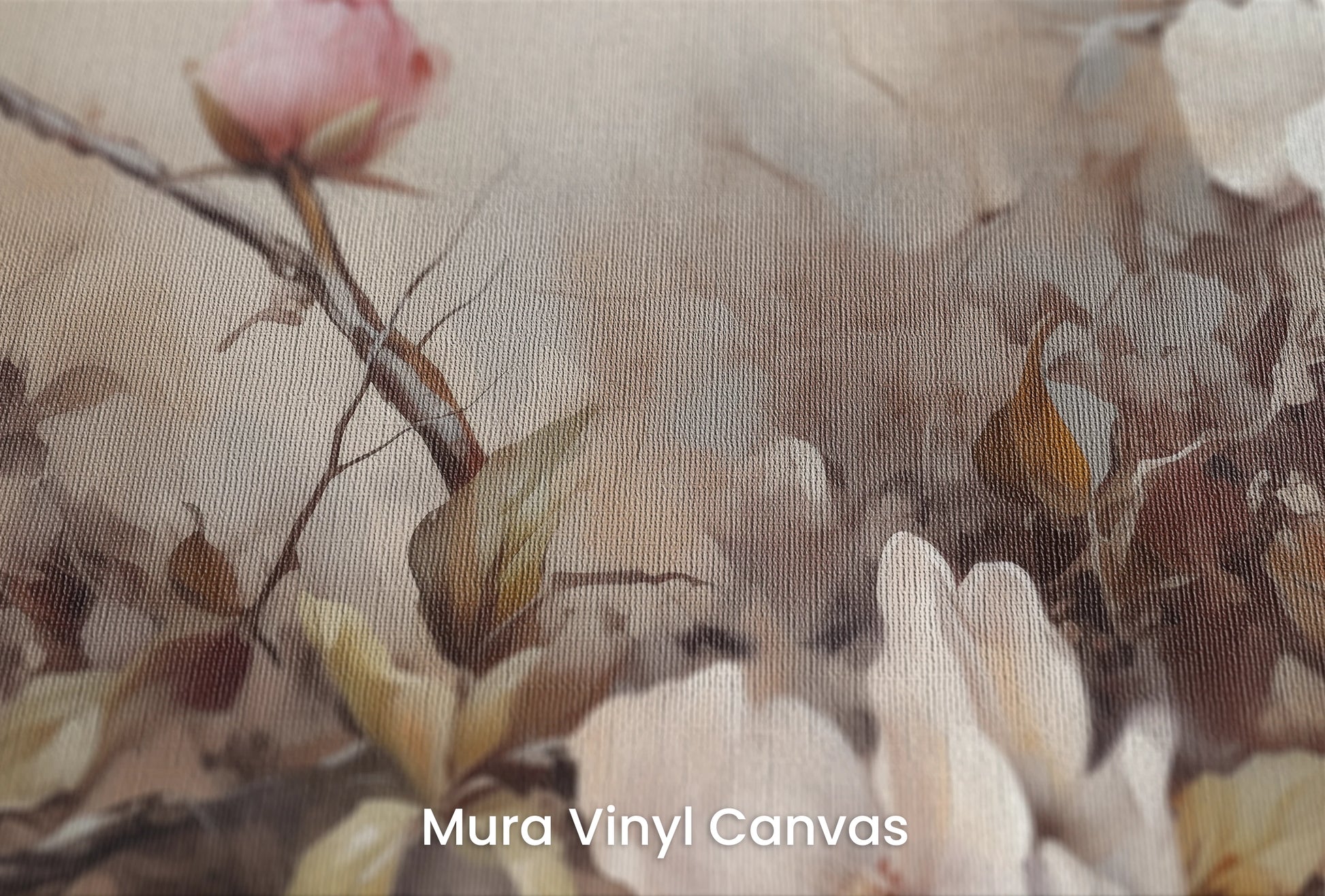 Zbliżenie na artystyczną fototapetę o nazwie Ethereal Garden na podłożu Mura Vinyl Canvas - faktura naturalnego płótna.