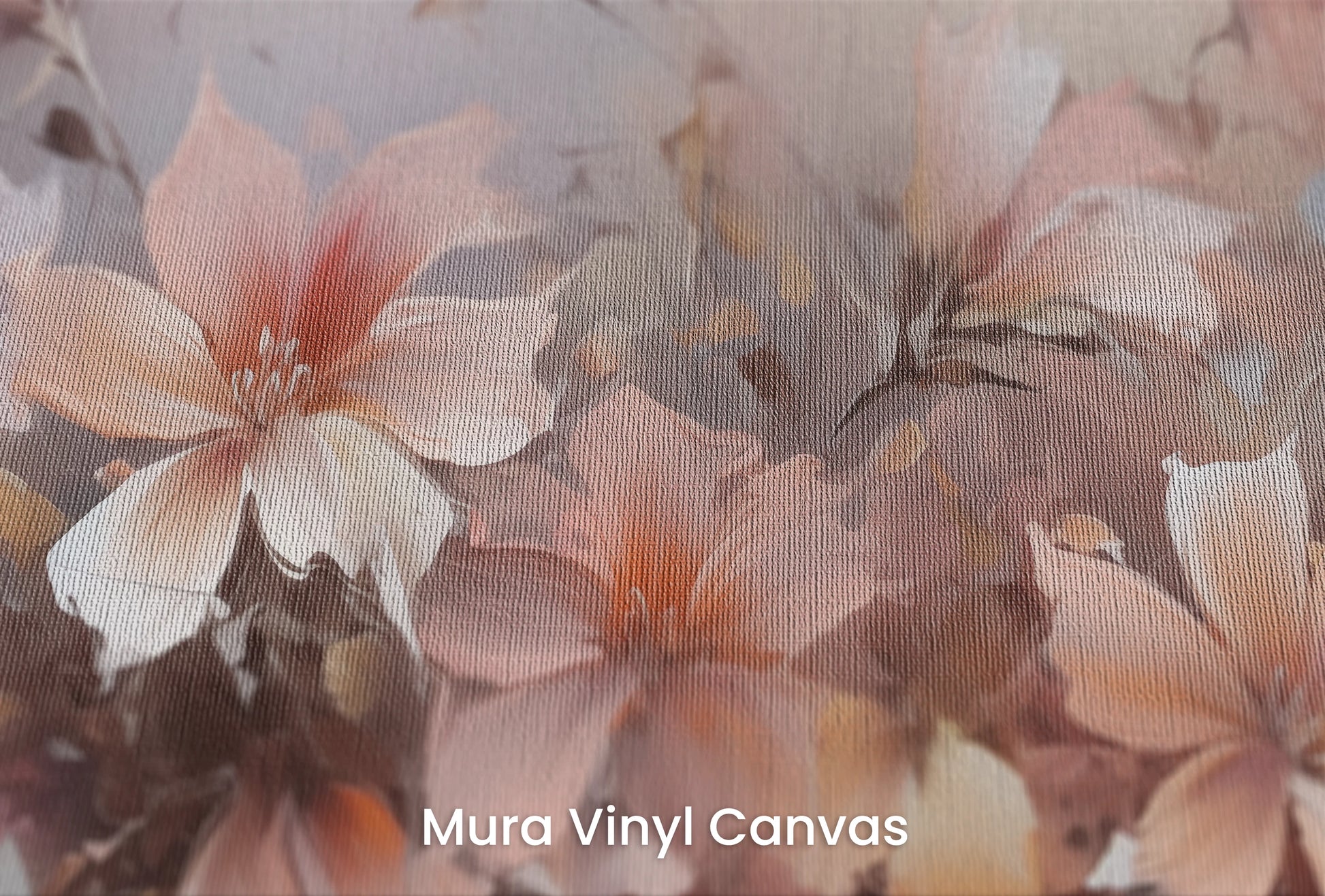 Zbliżenie na artystyczną fototapetę o nazwie Blossom Haze na podłożu Mura Vinyl Canvas - faktura naturalnego płótna.
