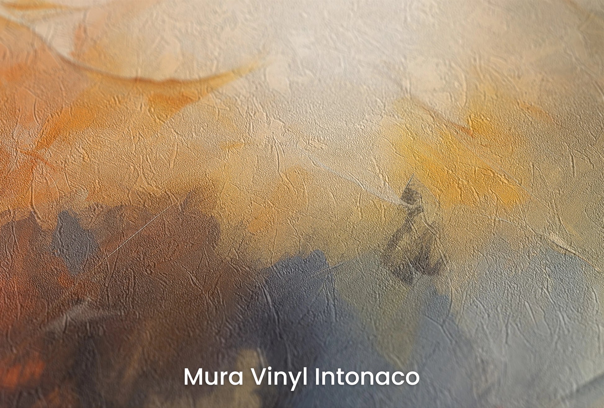 Zbliżenie na artystyczną fototapetę o nazwie Abstract Horizons #2 na podłożu Mura Vinyl Intonaco - struktura tartego tynku.