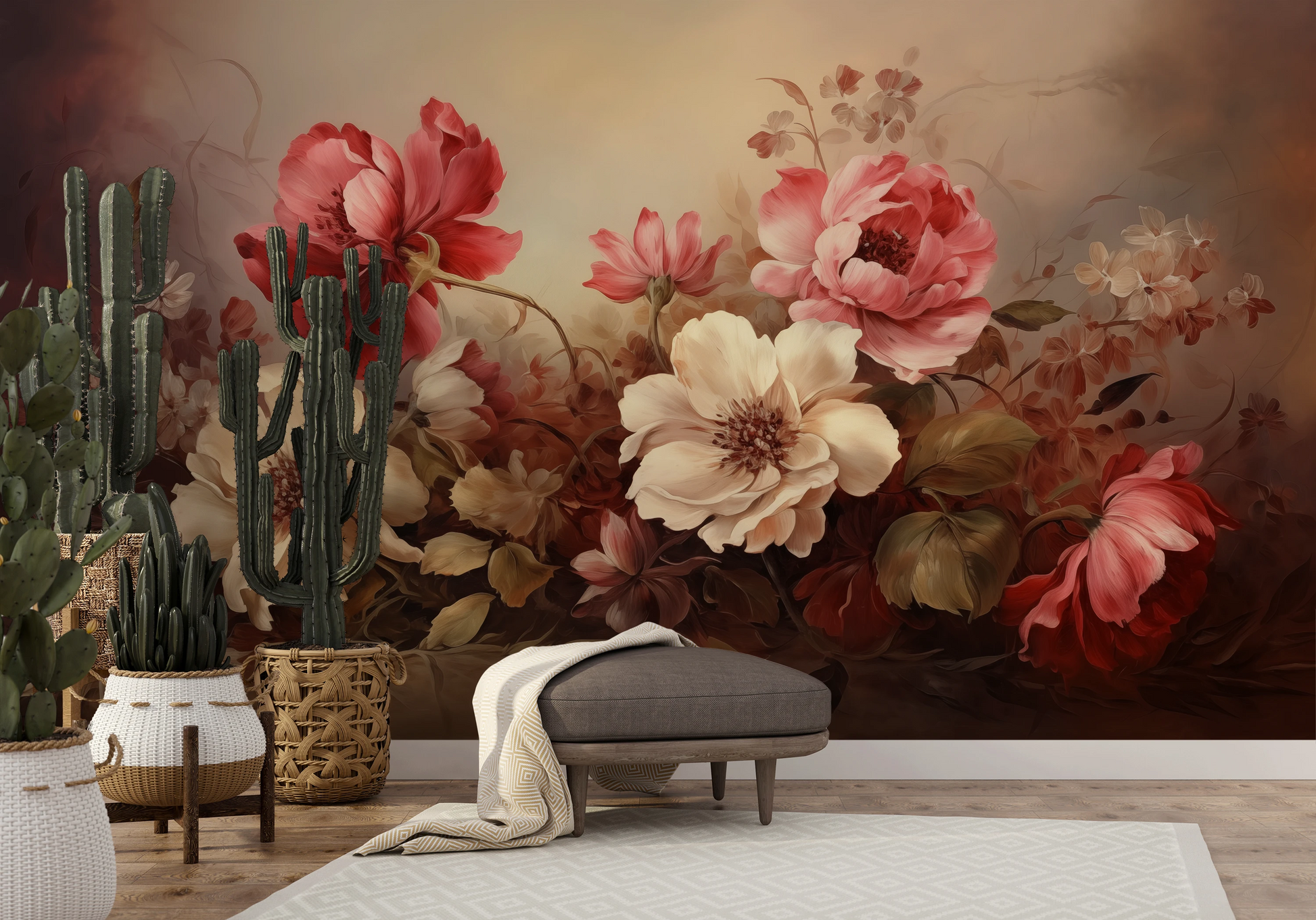 Fototapeta artystyczna o nazwie Velvet Bloom pokazana w aranżacji wnętrza.