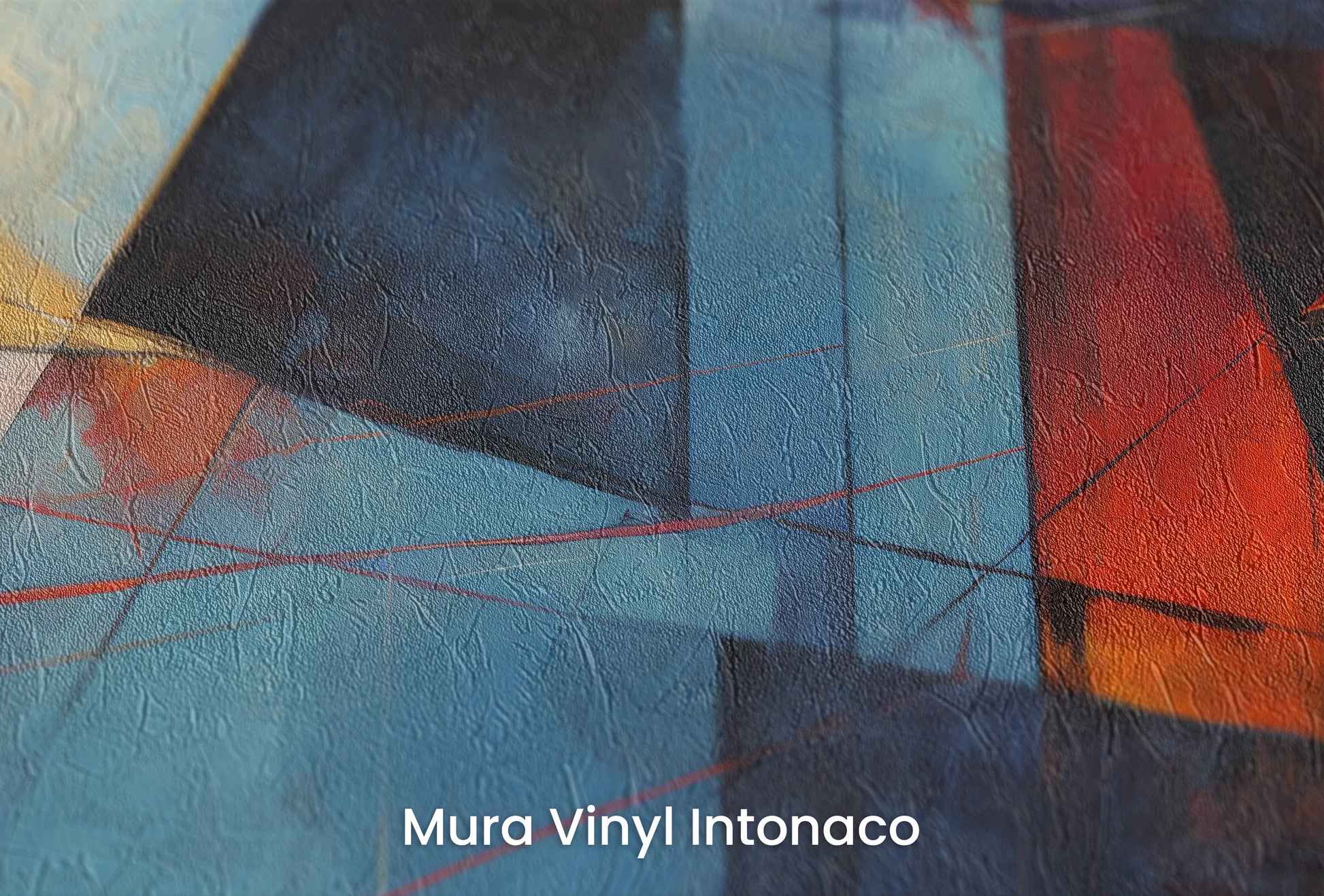 Zbliżenie na artystyczną fototapetę o nazwie Colorful Geometry #3 na podłożu Mura Vinyl Intonaco - struktura tartego tynku.