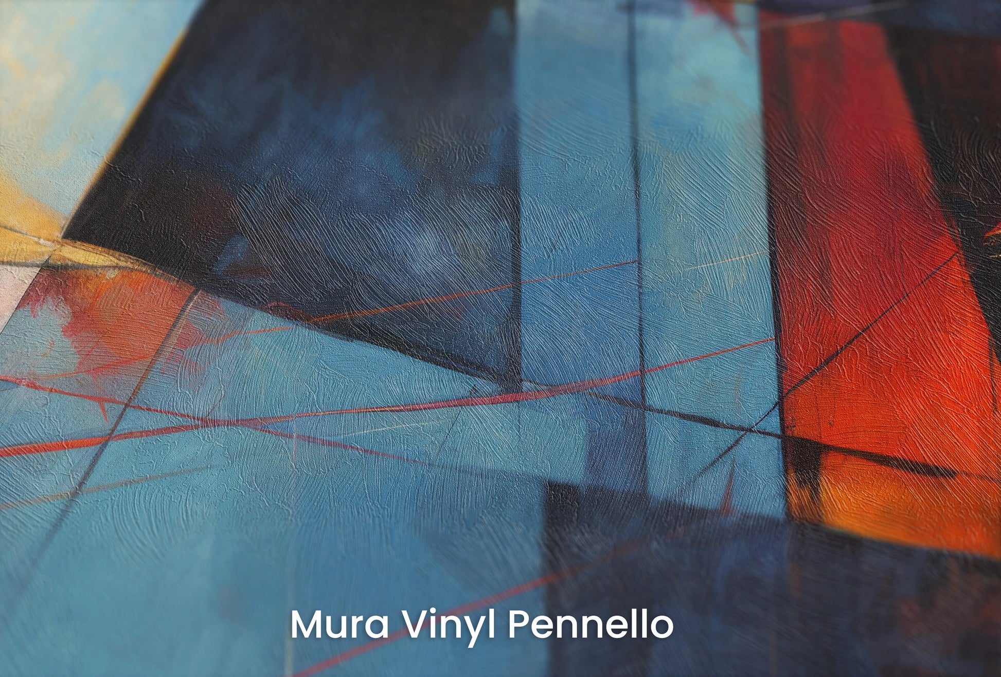 Zbliżenie na artystyczną fototapetę o nazwie Colorful Geometry #3 na podłożu Mura Vinyl Pennello - faktura pociągnięć pędzla malarskiego.