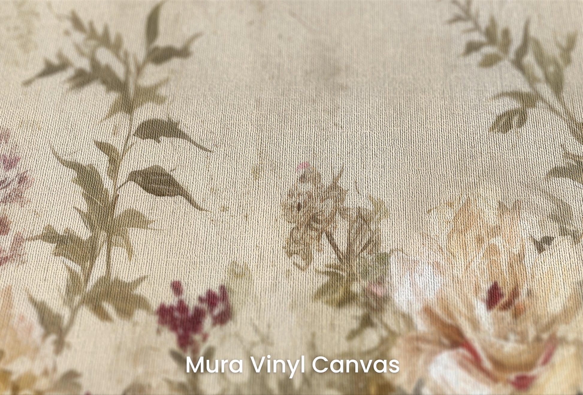 Zbliżenie na artystyczną fototapetę o nazwie Antique Blossom na podłożu Mura Vinyl Canvas - faktura naturalnego płótna.