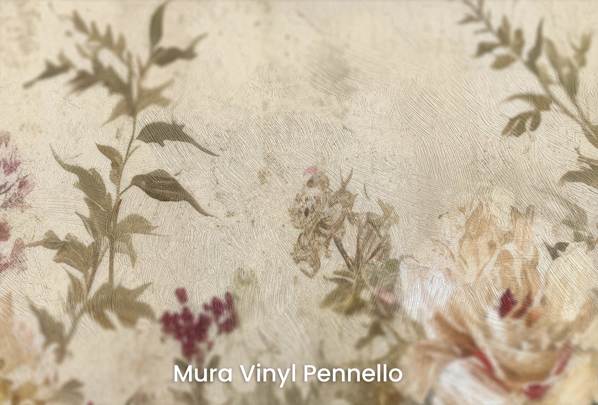 Zbliżenie na artystyczną fototapetę o nazwie Antique Blossom na podłożu Mura Vinyl Pennello - faktura pociągnięć pędzla malarskiego.