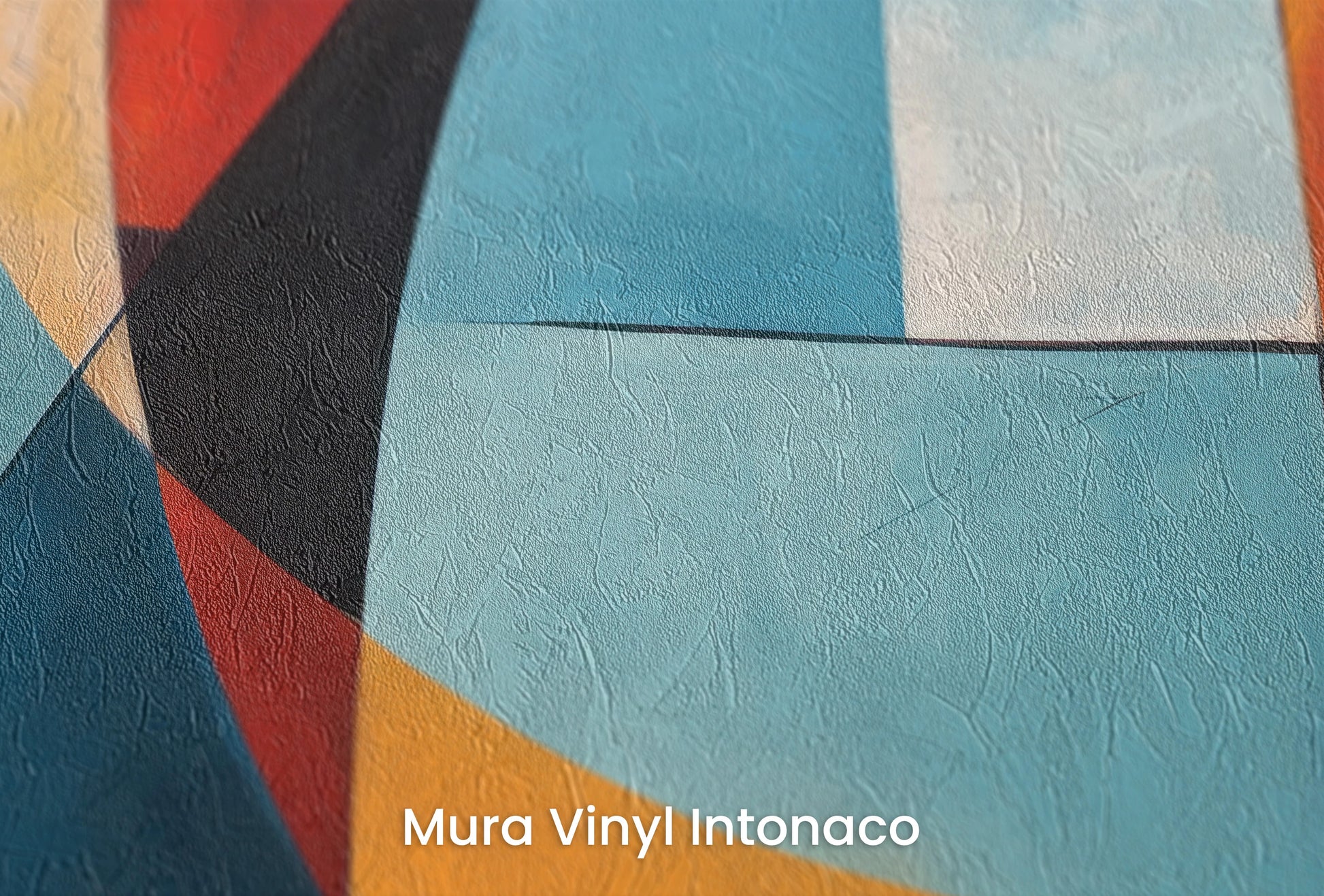 Zbliżenie na artystyczną fototapetę o nazwie Vibrant Curvature na podłożu Mura Vinyl Intonaco - struktura tartego tynku.